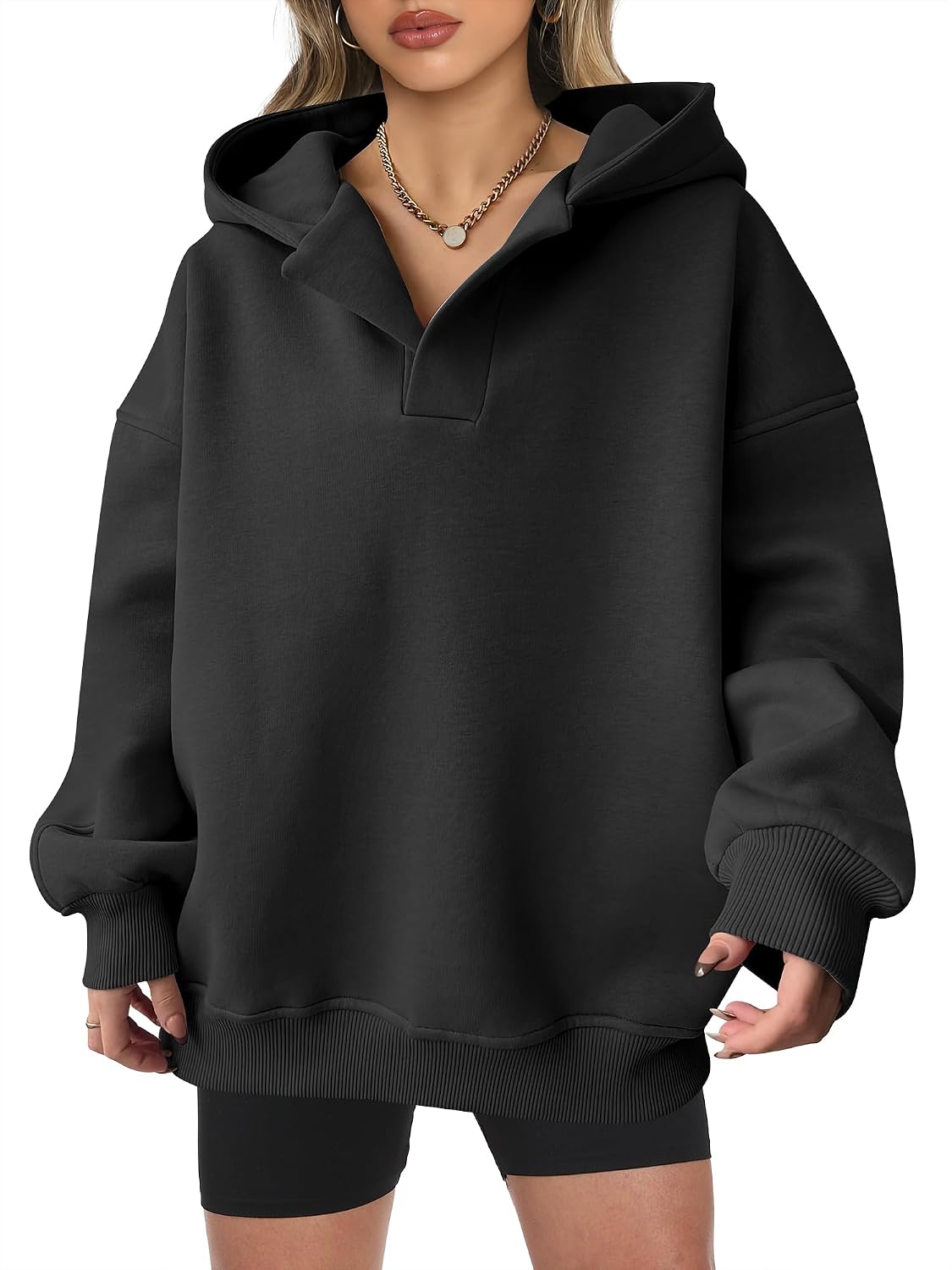 Womens Oversized Hoodies V Neck Sweatshirts Fleece Long Sleeve Pullover Y2K Clothes Fall Trendy Outfits