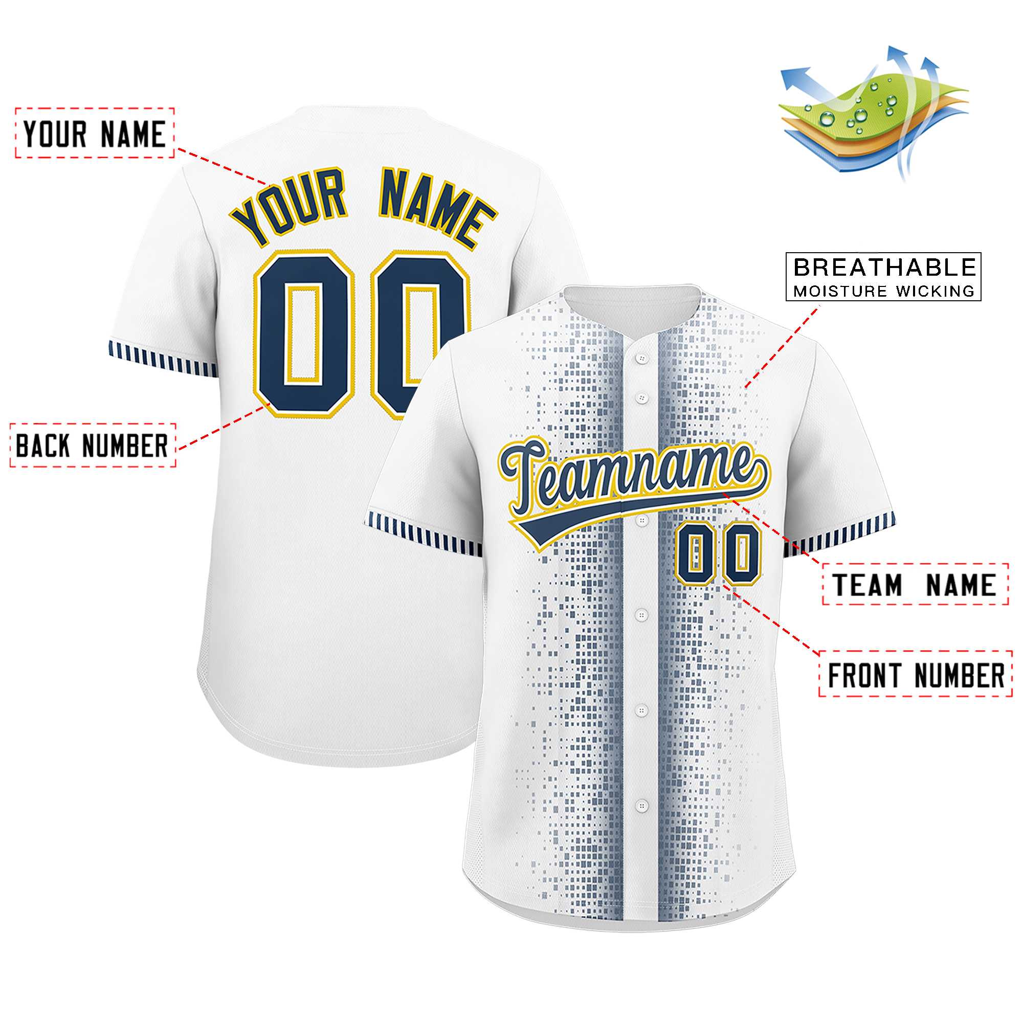 Benutzerdefiniertes, mitternachtsblaues, personalisiertes authentisches Baseball-Trikot mit phonetischem Rhythmus