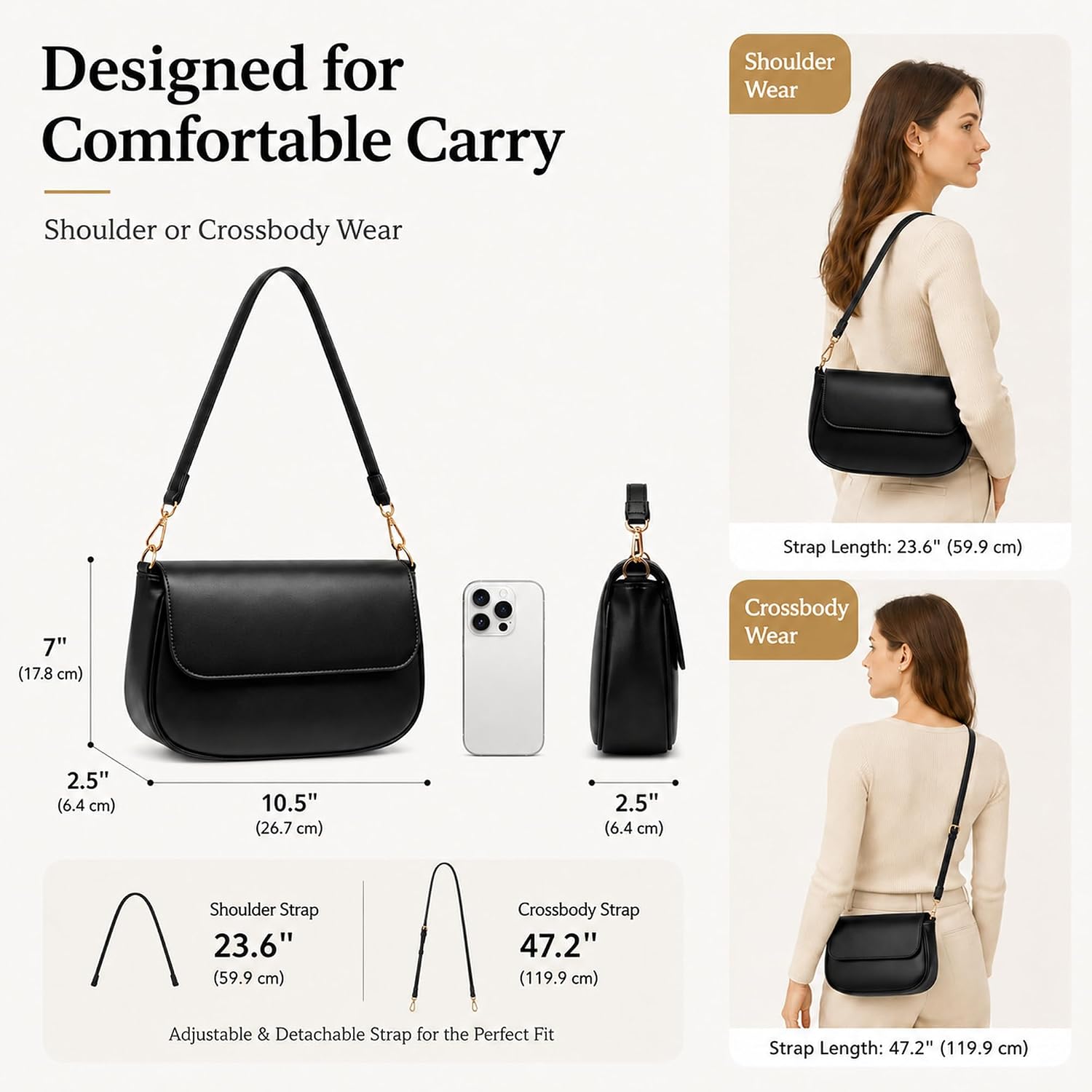 Women's Black Flap Shoulder Bag Gold Hardware