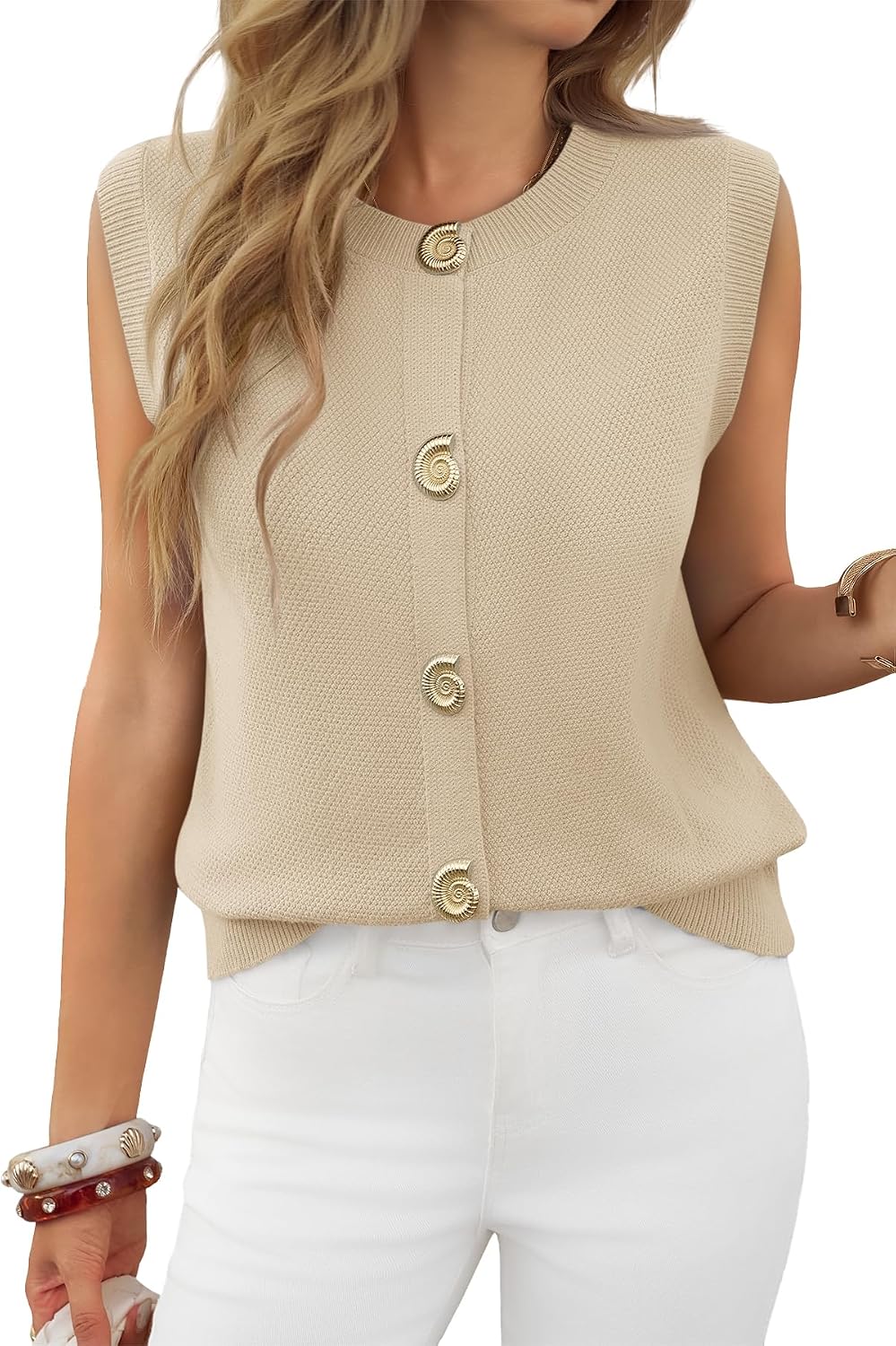 Women's Cropped Button Up Crew Neck Sweater Vest