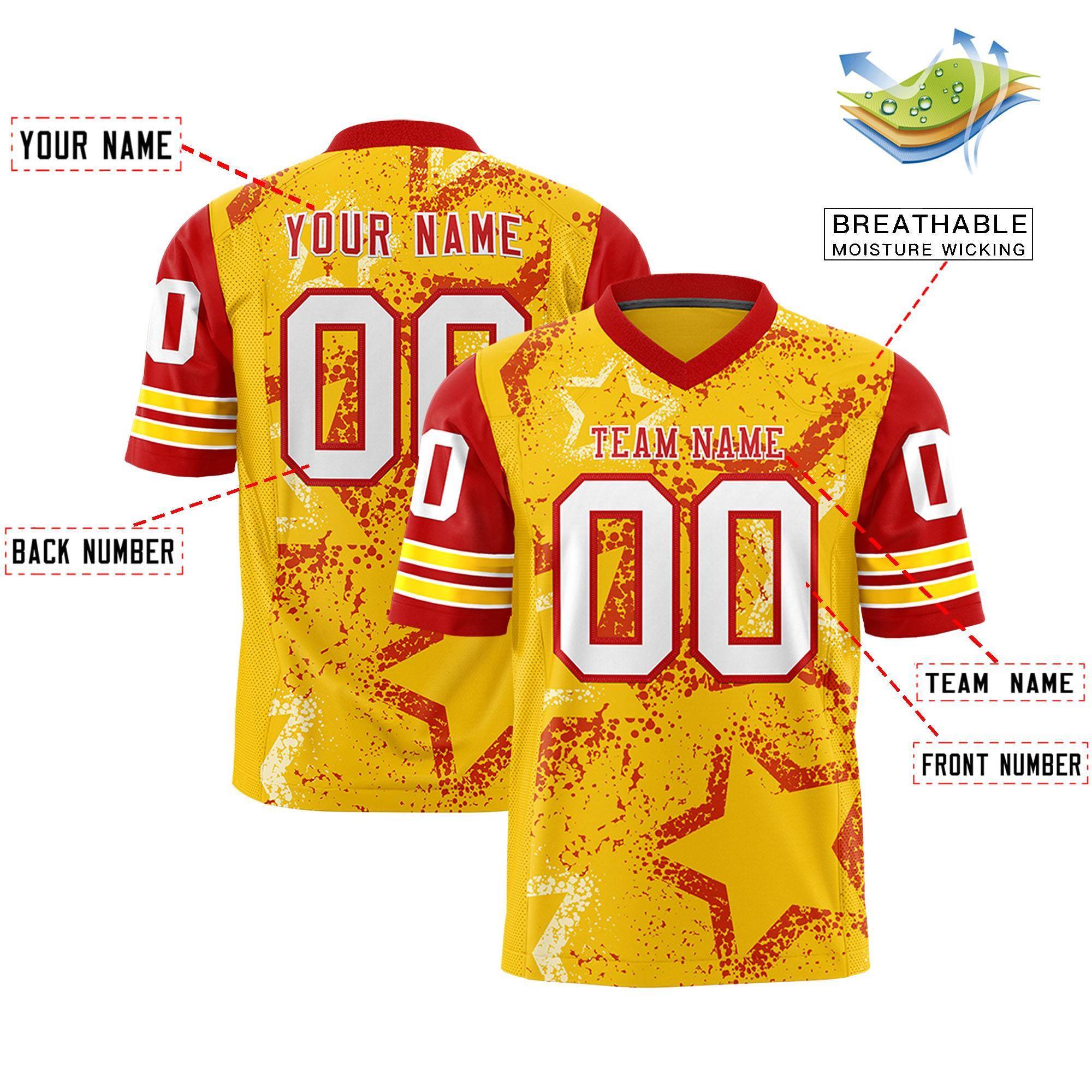 Individuell personalisiertes, authentisches Fußballtrikot mit Sternmuster-Design Individuell personalisiertes, authentisches Fußballtrikot mit Sternmuster-Design