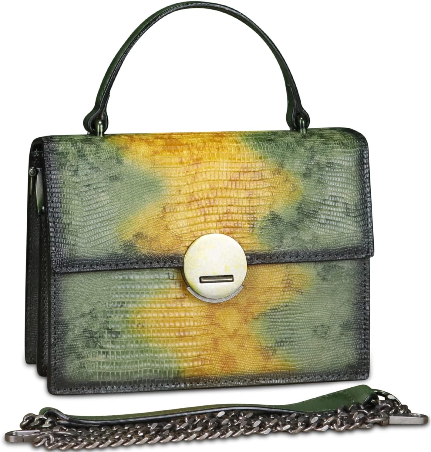 Women's Hand-Dyed Lizard-Embossed Leather Top Handle Bag Green