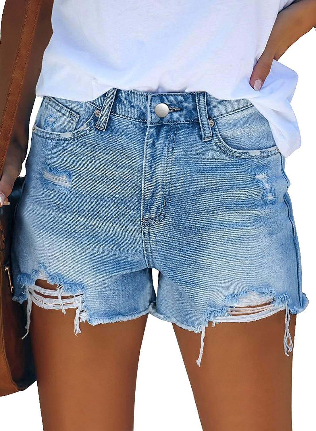 Women's High Waisted Ripped Raw Hem Jean Shorts Women's High Waisted Ripped Raw Hem Jean Shorts