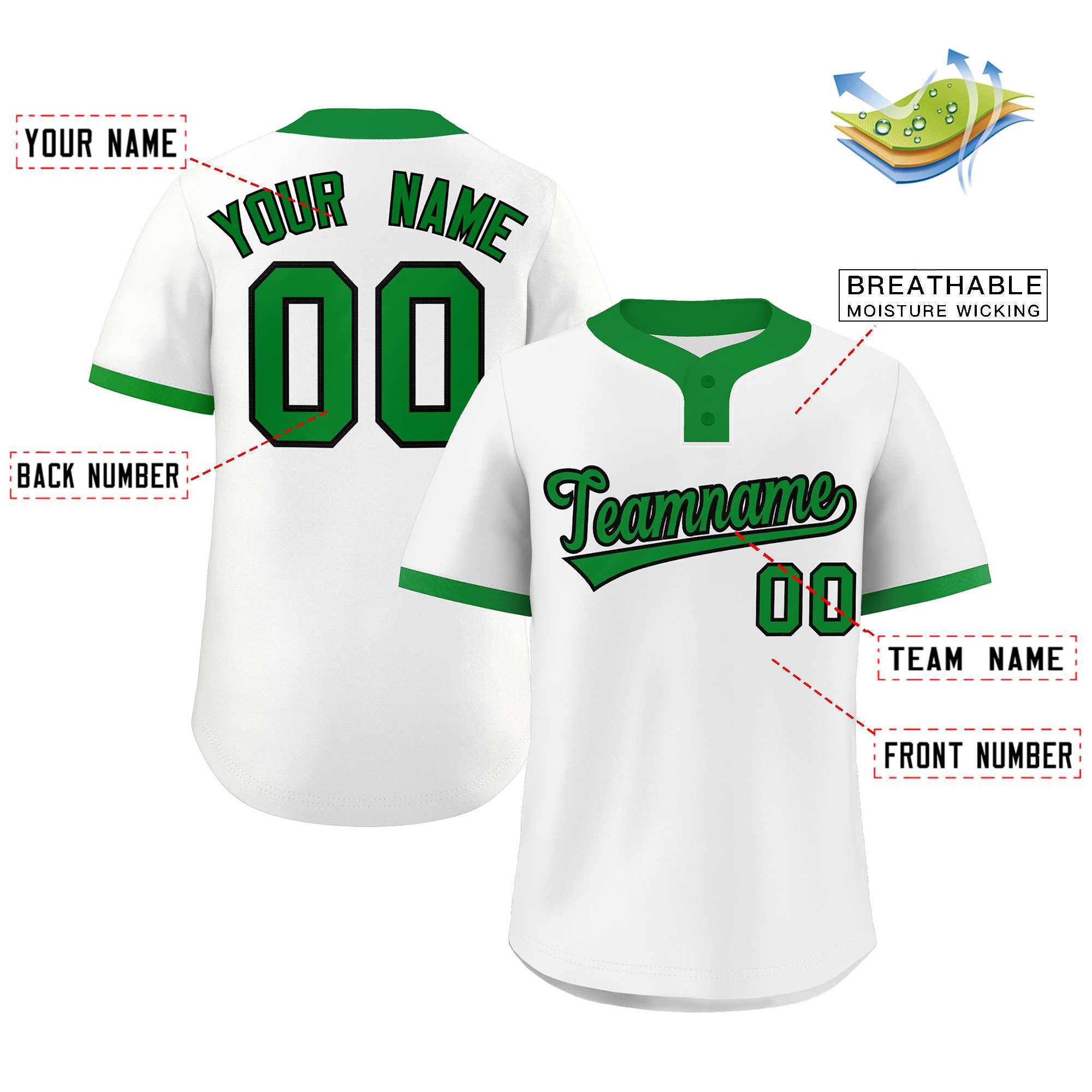 Custom Kelly Green-Black Classic Style Authentic Two-Button Softball Jersey