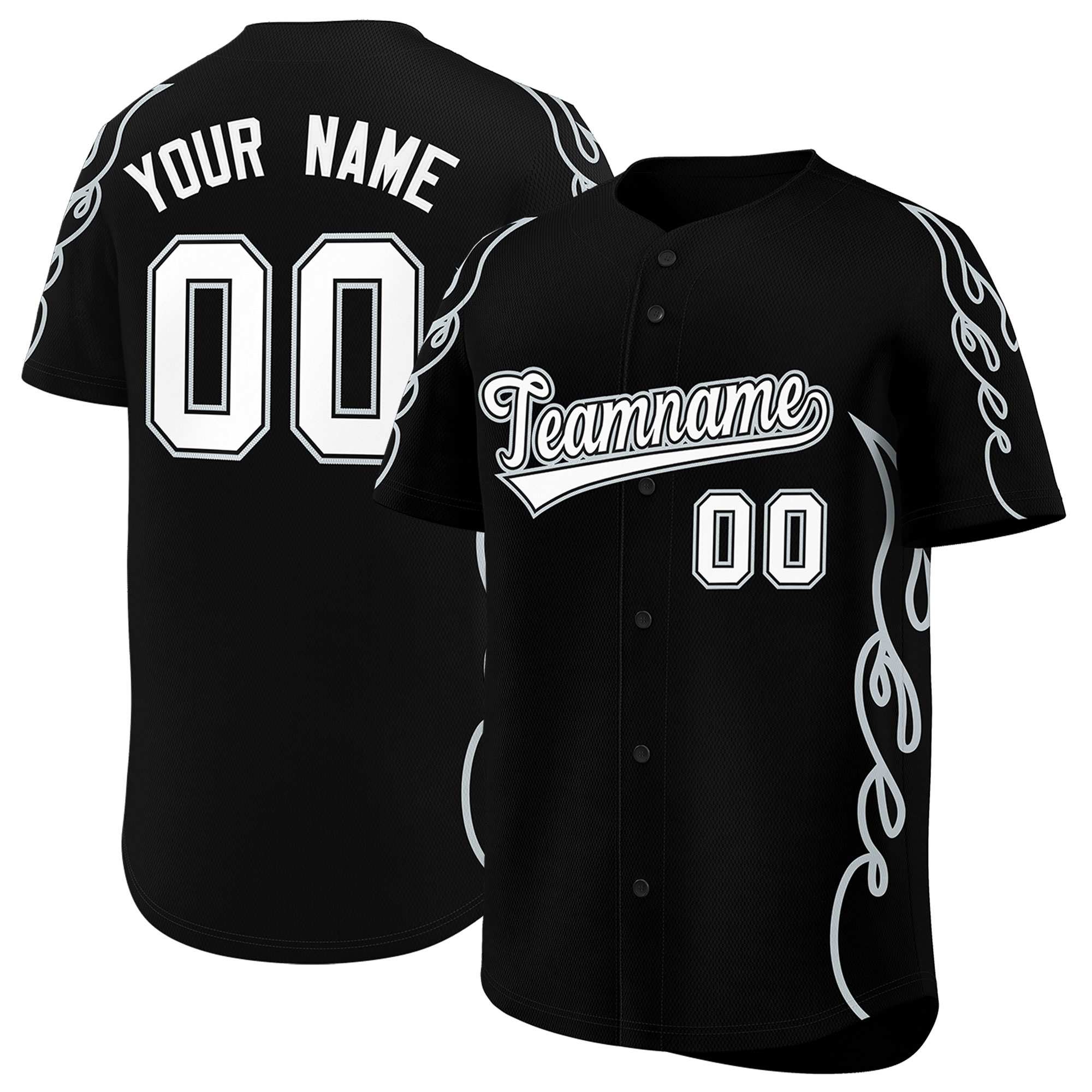 Benutzerdefiniertes Baseball-Trikot mit Seitenflammen-Umrissmuster für Sportuniformen