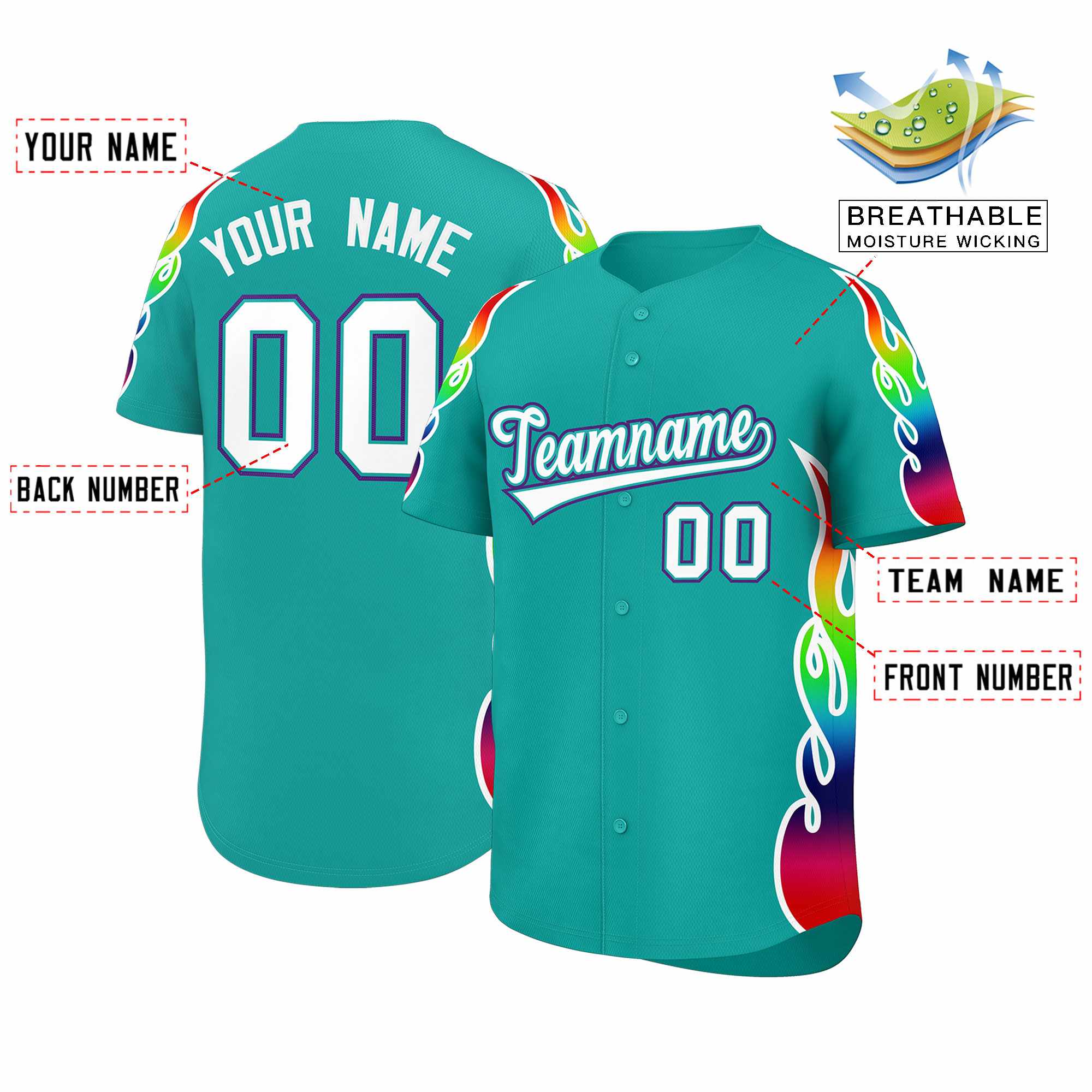 Benutzerdefiniertes Graffiti-Muster, personalisierter mehrfarbiger Flammendruck, authentisches Baseball-Trikot