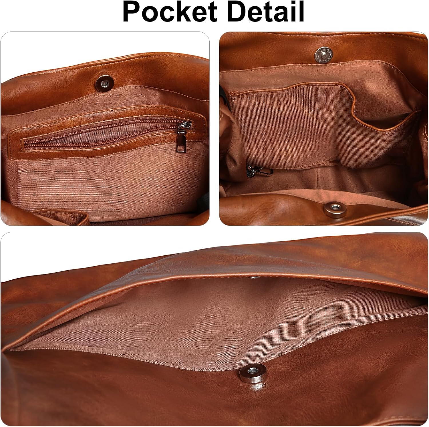 Women's Brown Vegan Leather Hobo Tote Bag Key Leash