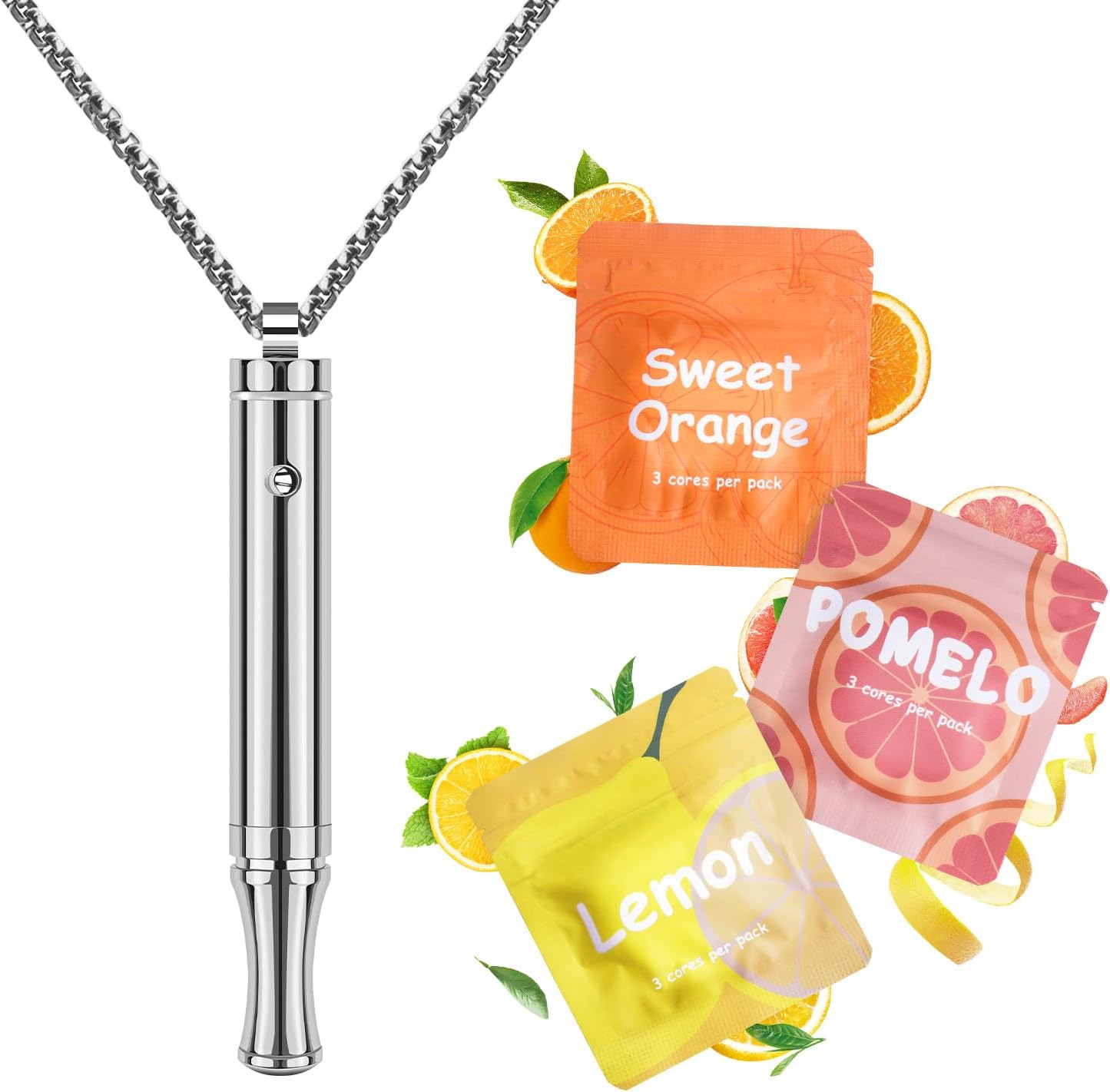 Portable Breathing Necklace with Sweet Orange, Pomelo, Lemon Cores