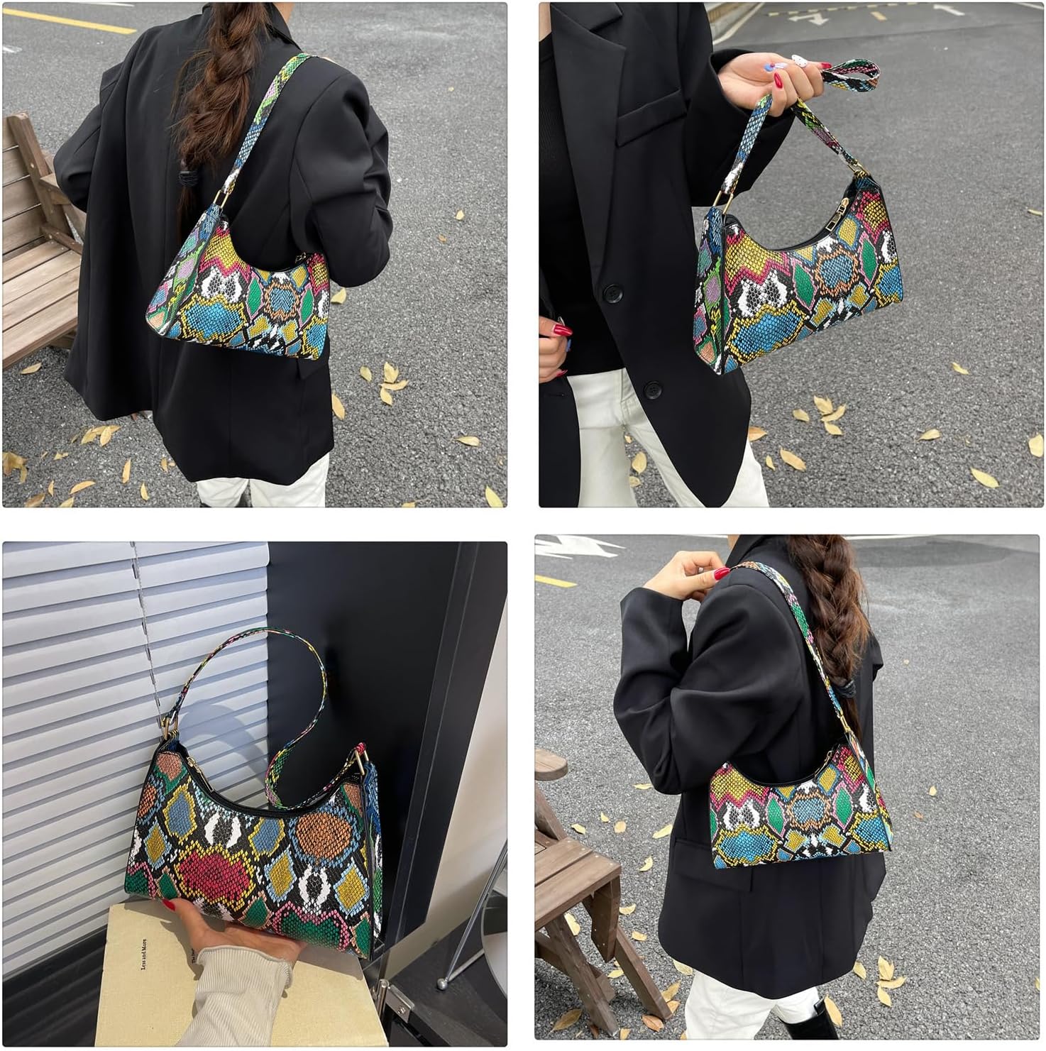 Women's Snakeskin Print Baguette Shoulder Bag Multicolor Women's Snakeskin Print Baguette Shoulder Bag Multicolor