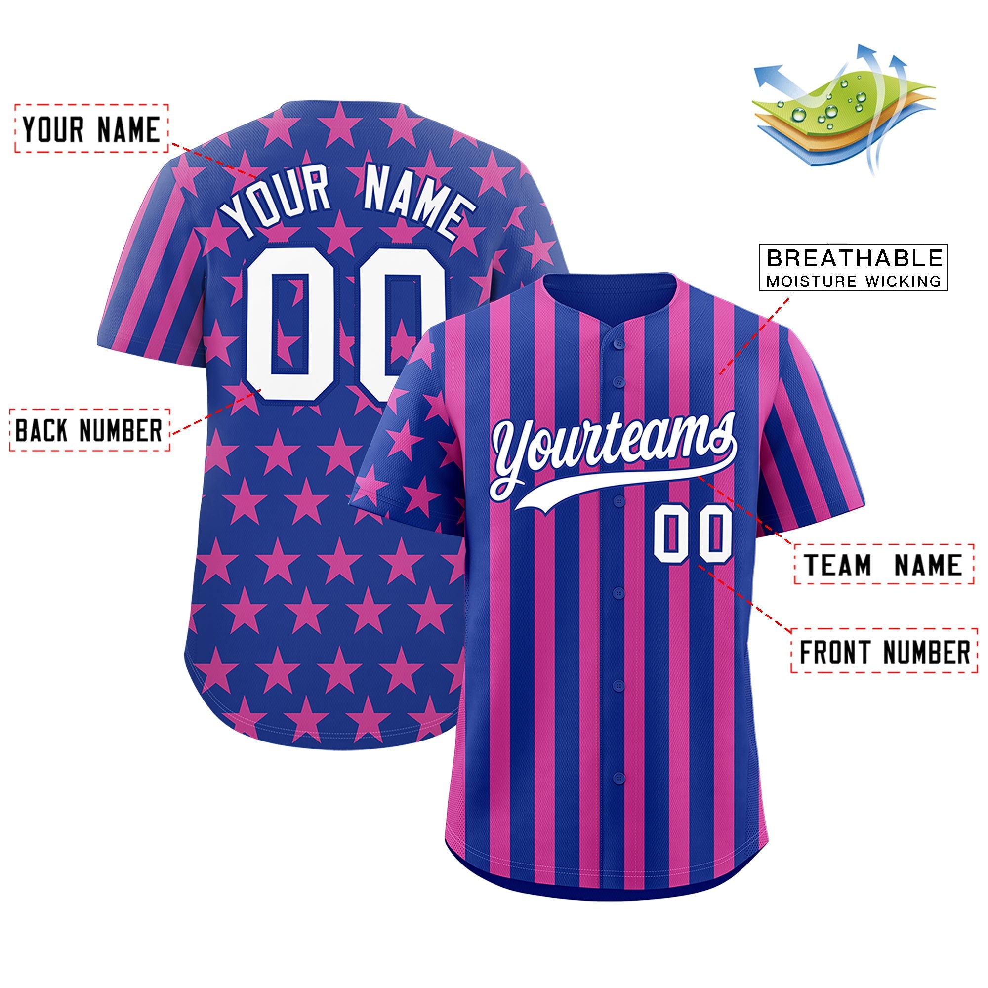 Benutzerdefiniertes Graffiti-Muster-Baseball-Trikot mit amerikanischer Flagge