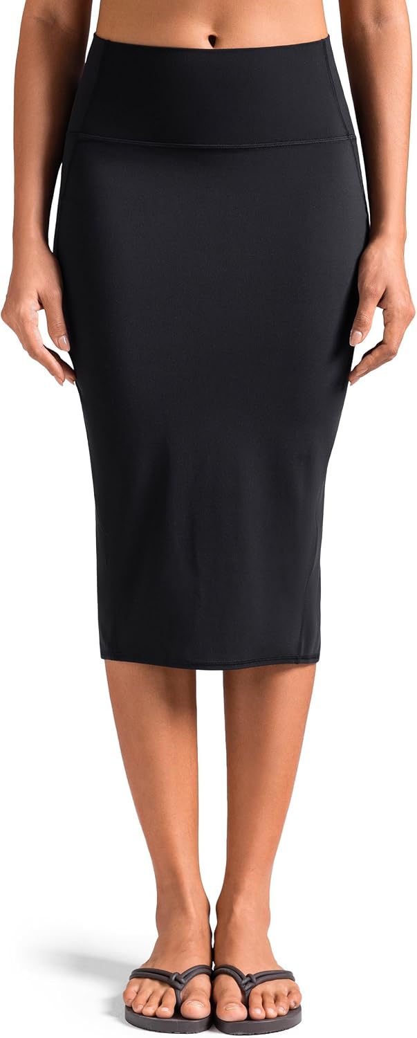 Women's Midi Pencil Skirt High Waist Stretch Black