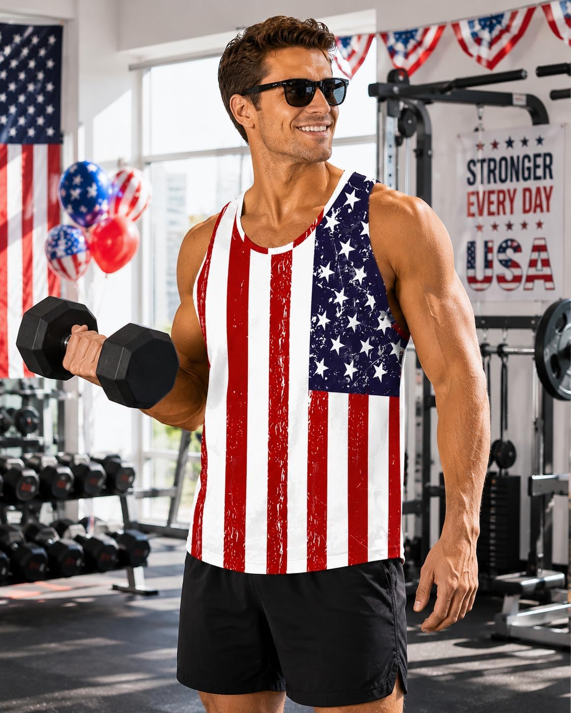 Men's American Flag Graphic Tank Top Red White Blue