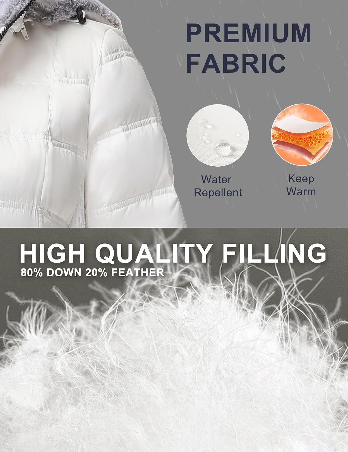Women's White Short Puffer Jacket Fleece-Lined Hood Women's White Short Puffer Jacket Fleece-Lined Hood