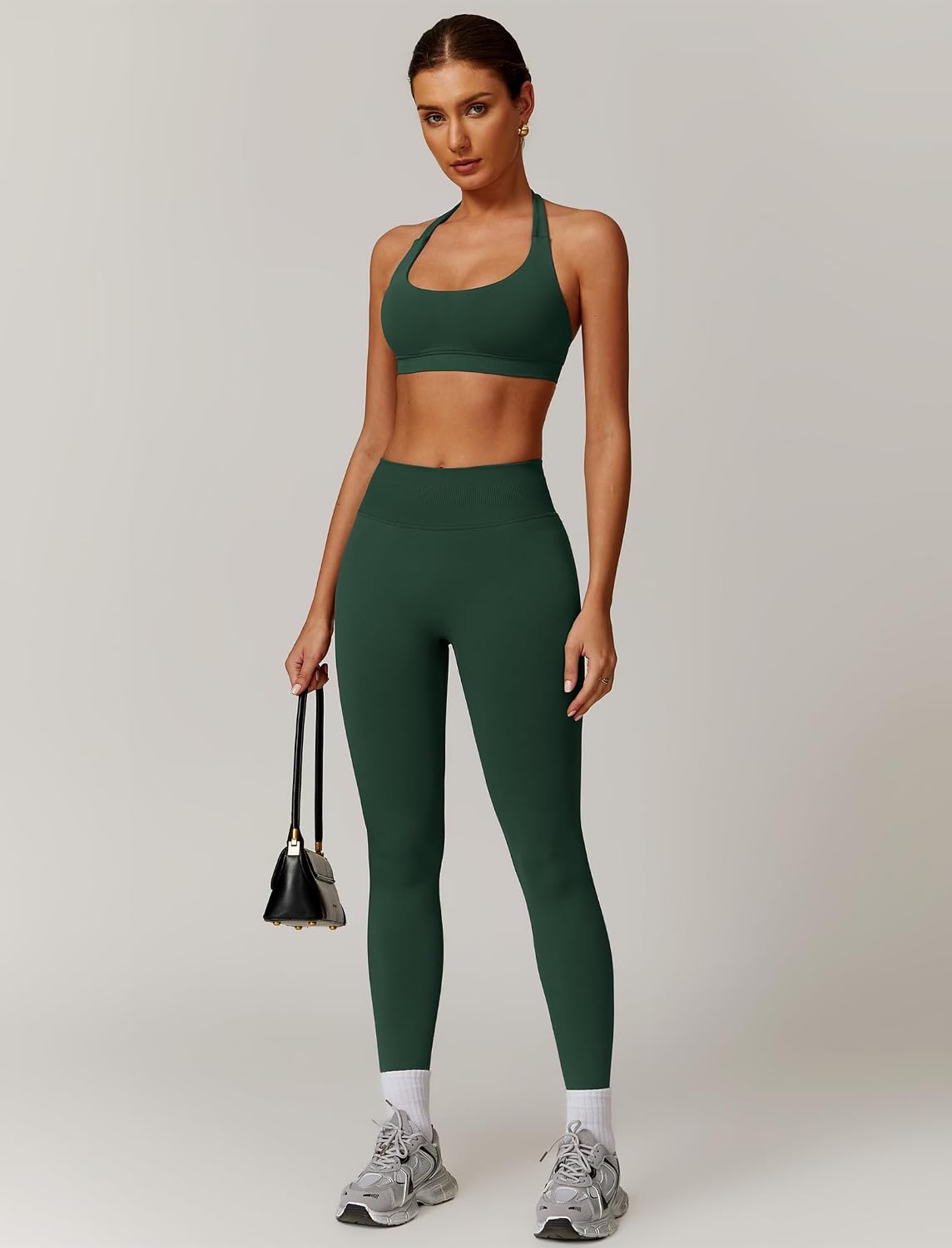 Women's Seamless Workout Set Halter Bra Leggings Green Women's Seamless Workout Set Halter Bra Leggings Green