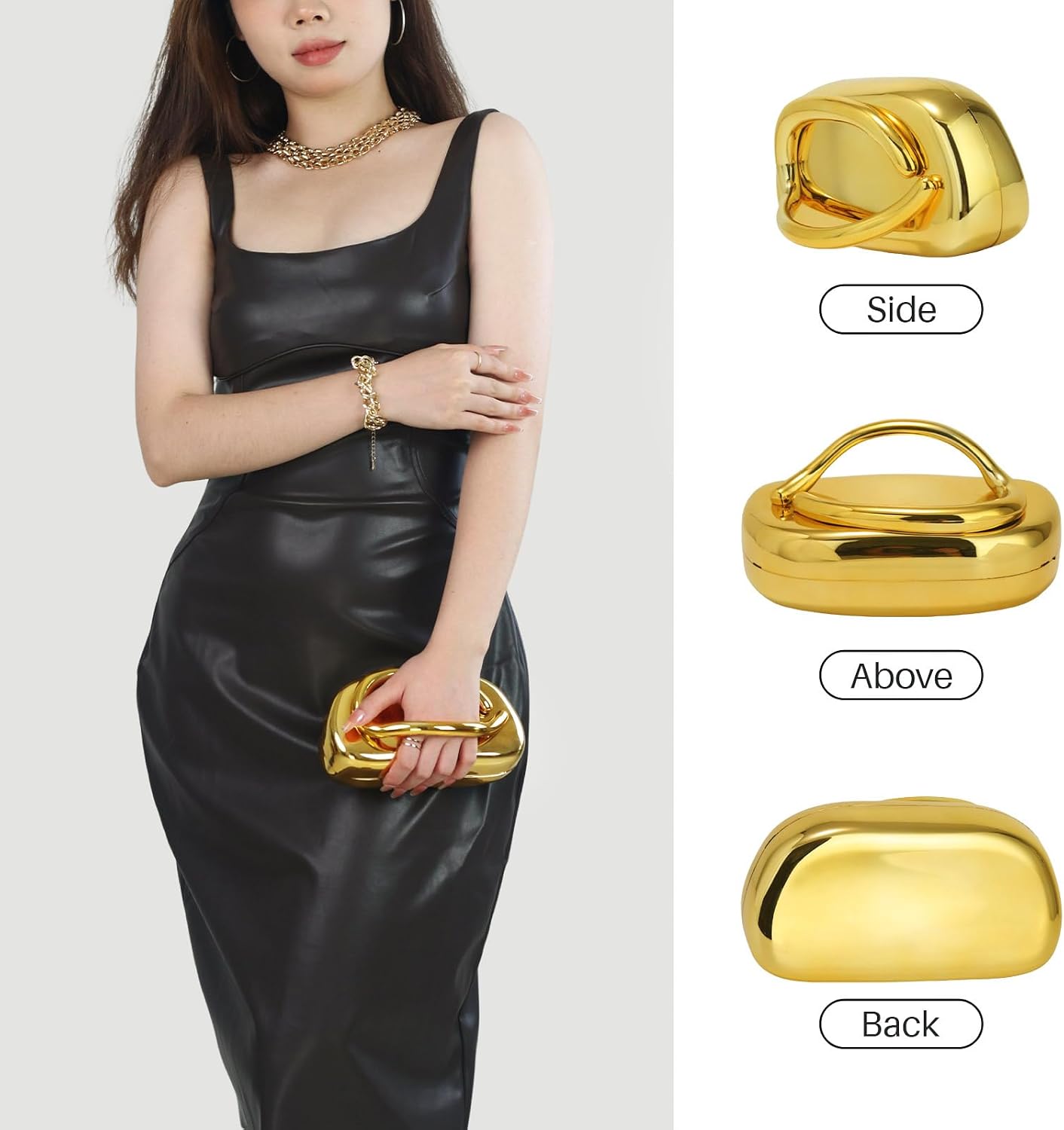 Women's Gold Acrylic Clutch with Metal Handle and Chain