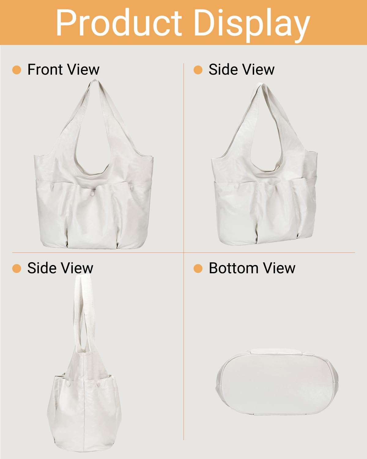 Women's Vegan Leather Hobo Tote with 6 External Pockets