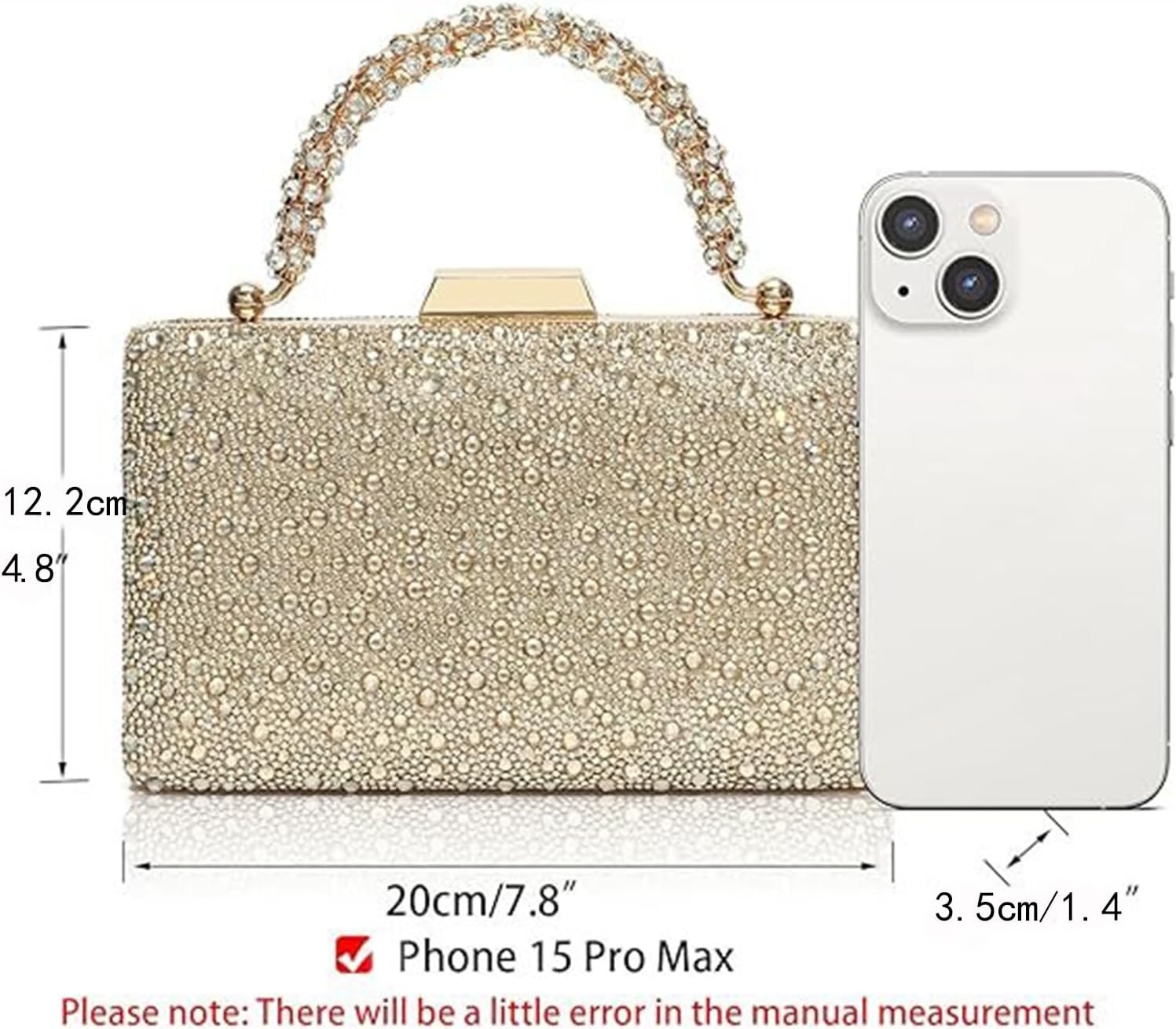 Women's Rhinestone Evening Clutch Crystal Top Handle Purse Gold