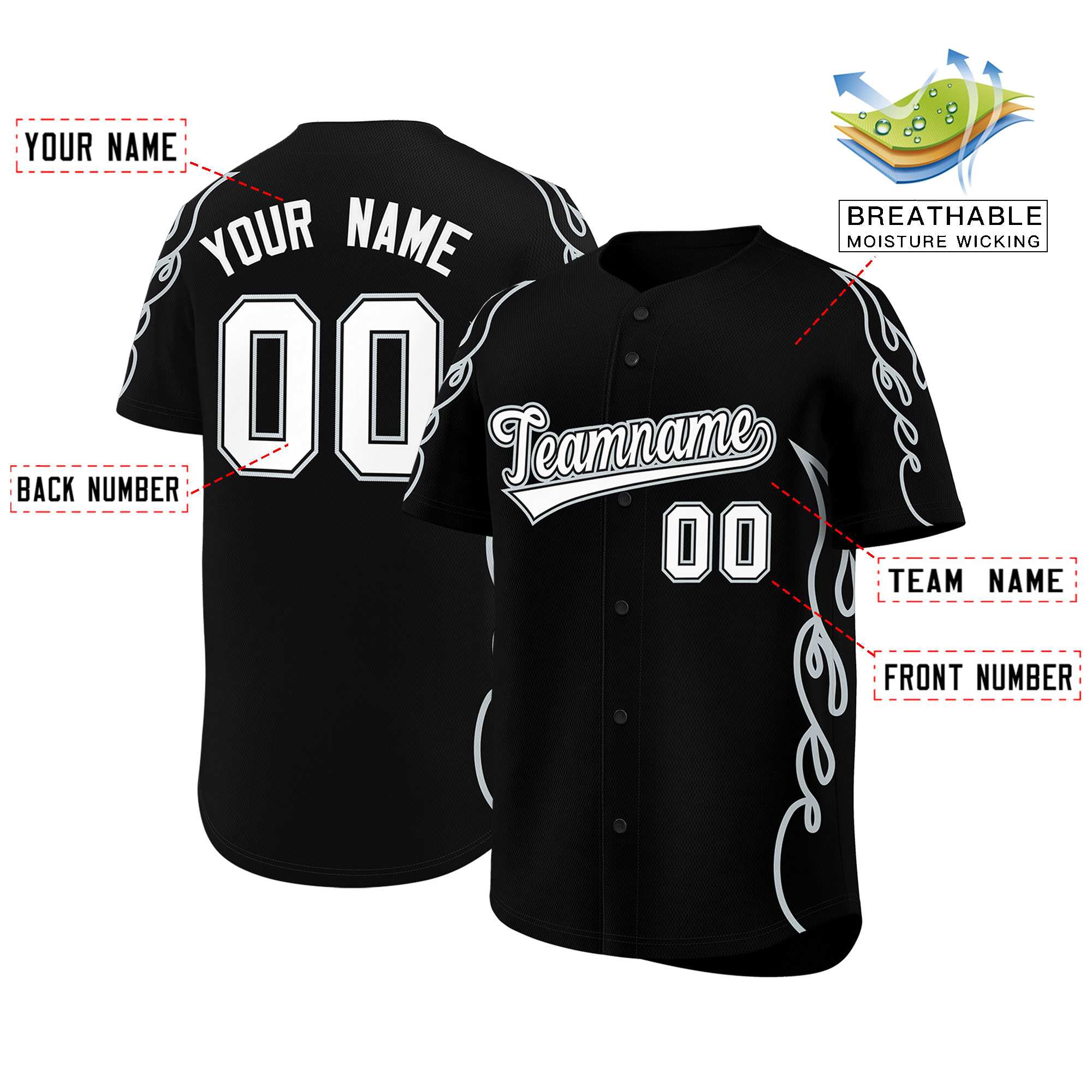Benutzerdefiniertes Baseball-Trikot mit Seitenflammen-Umrissmuster für Sportuniformen