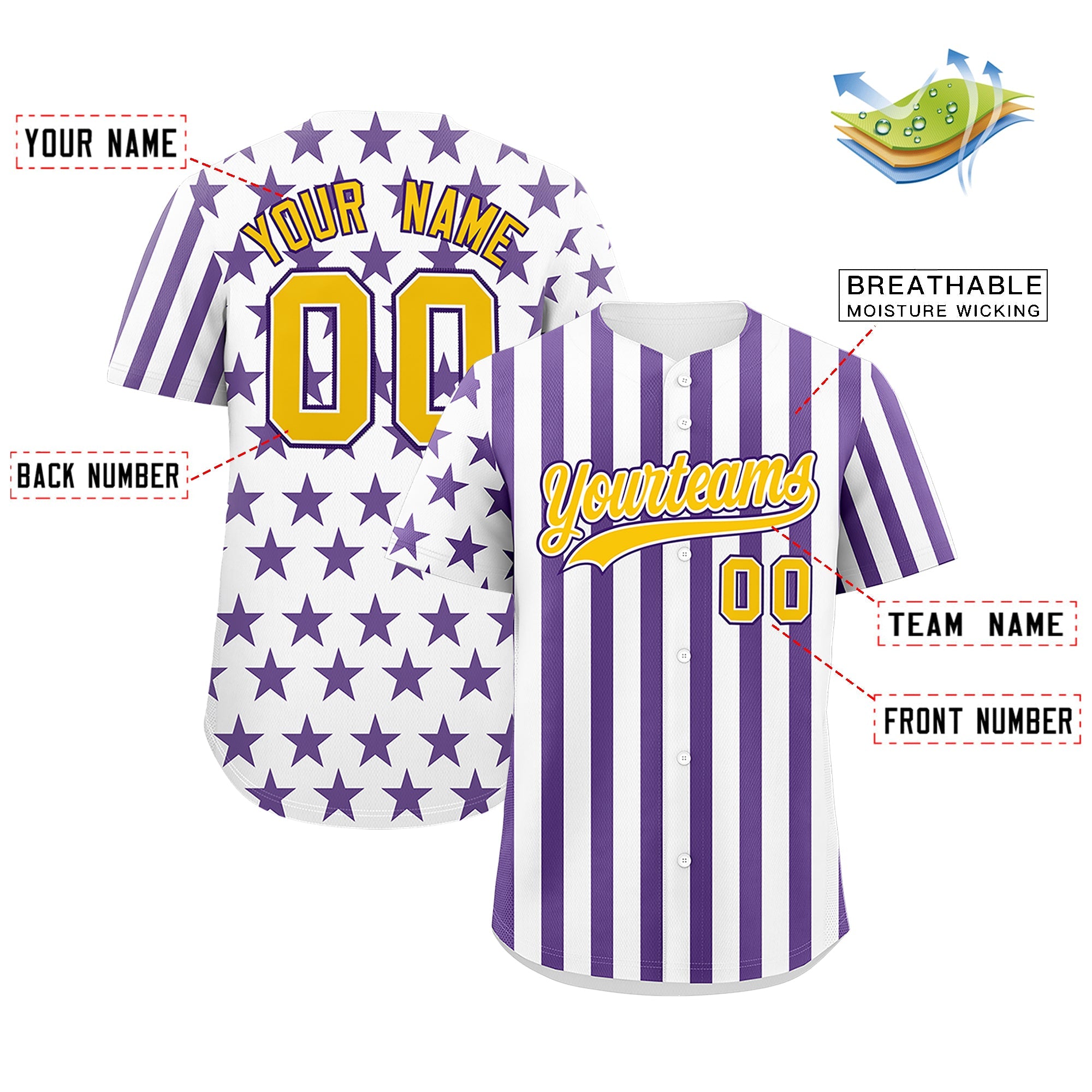 Benutzerdefiniertes Graffiti-Muster-Baseball-Trikot mit amerikanischer Flagge