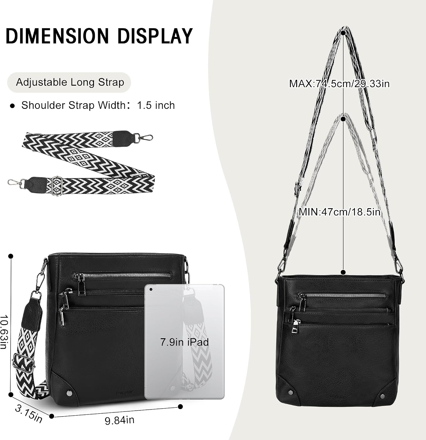 Women's Nylon Crossbody Bag Multi Pocket with Wide Strap