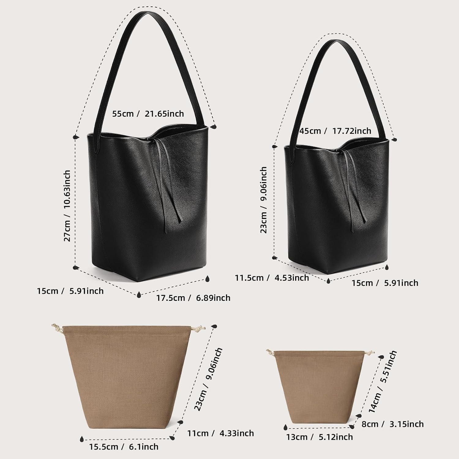 Women's Genuine Leather Bucket Tote Bag Black