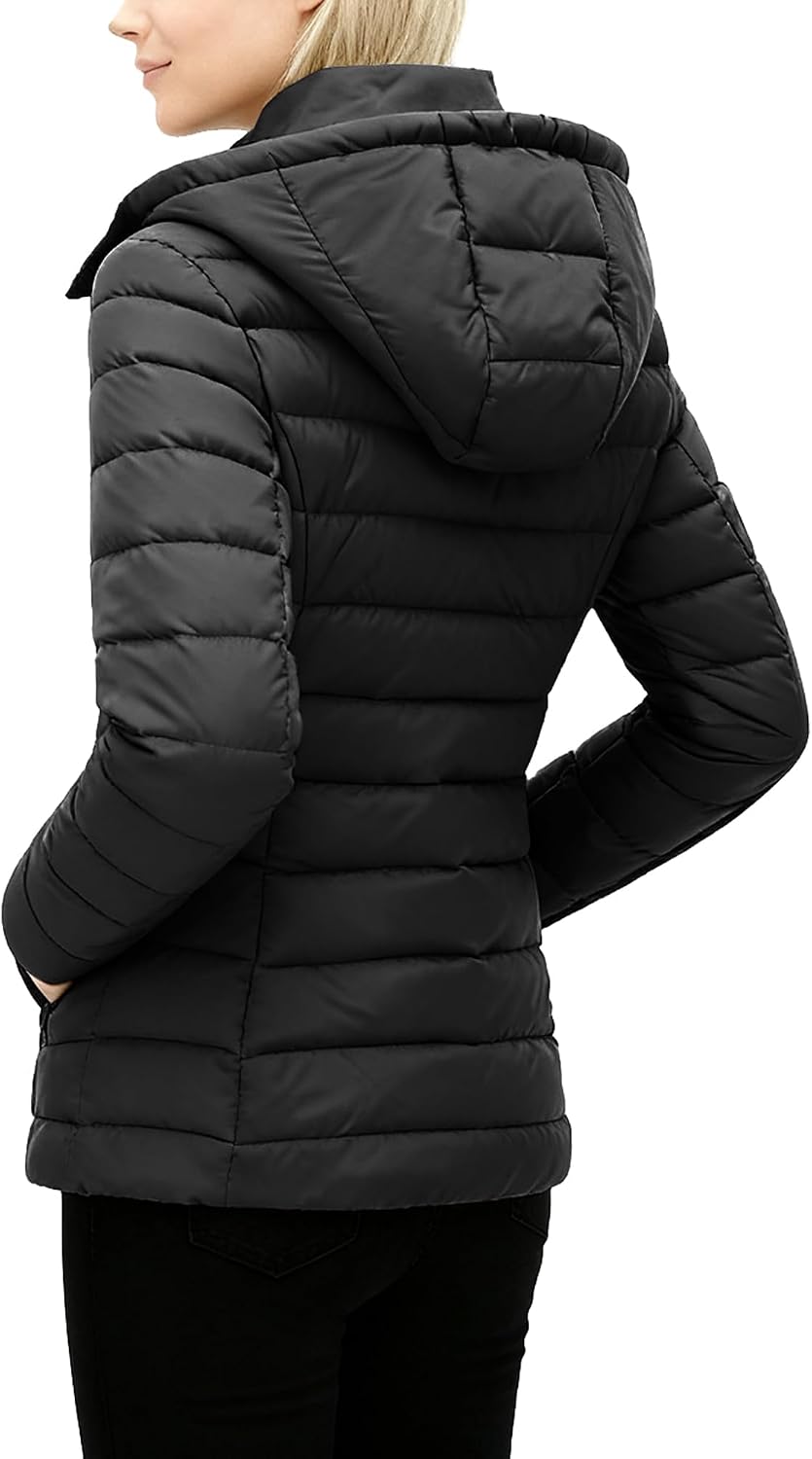 Women's Hooded Quilted Puffer Coat Fleece Lined Black Women's Hooded Quilted Puffer Coat Fleece Lined Black