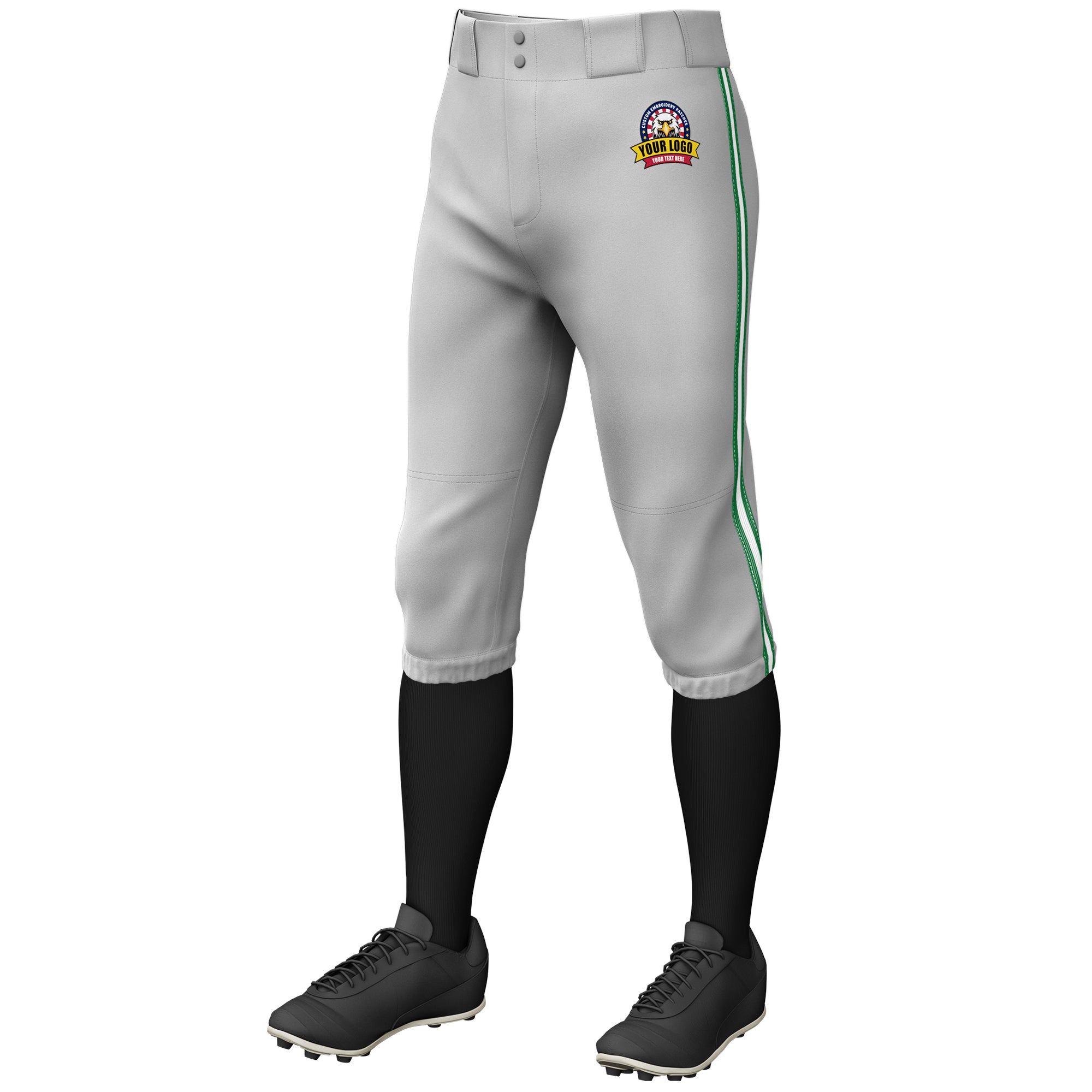 Custom White-Kelly Green Classic Fit Stretch Practice Knickers Baseball Pants