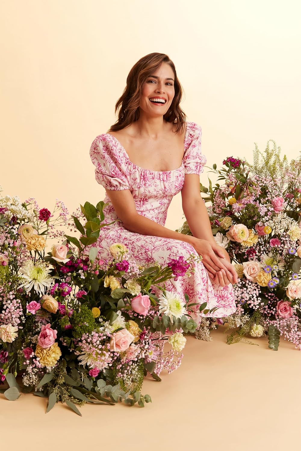 Womens Square Neck Smocked Back Linen Blend Flattering Versatile Spring Summer Garden Party