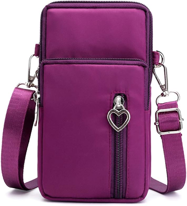 Women's Nylon Crossbody Phone Bag with Heart Zipper