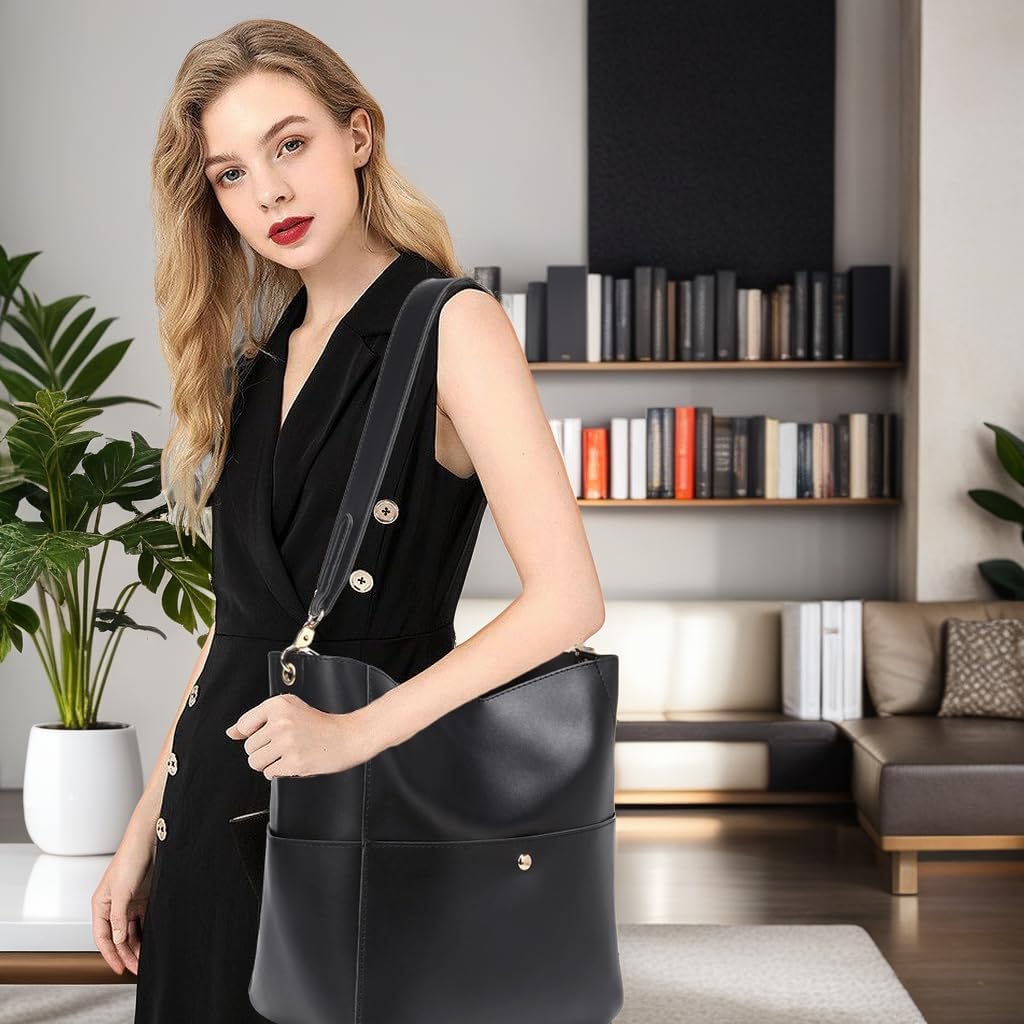 Women's Soft Vegan Leather Hobo Tote Bag Black Women's Soft Vegan Leather Hobo Tote Bag Black