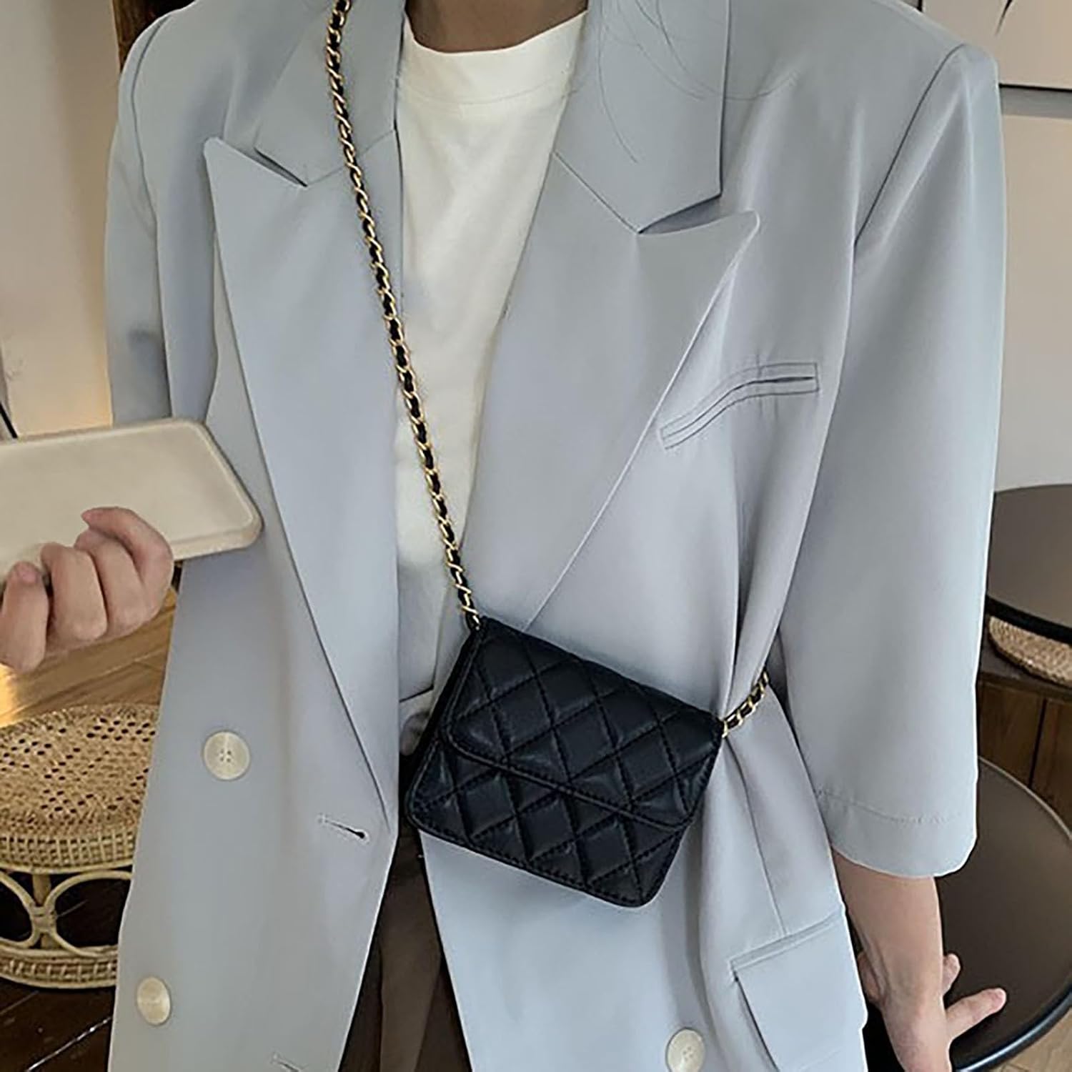 Women's Quilted Chain Strap Flap Shoulder Bag