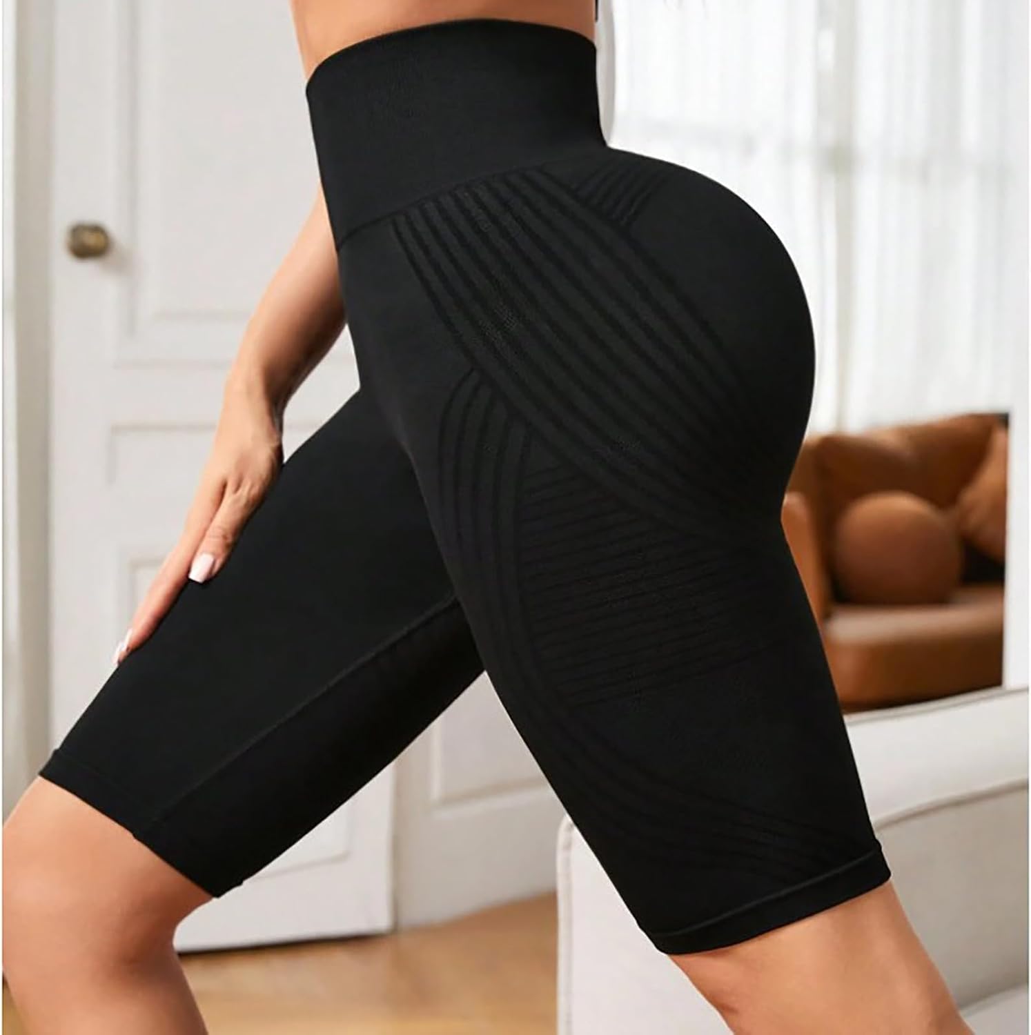 Women's High Waisted Seamless Biker Shorts Black