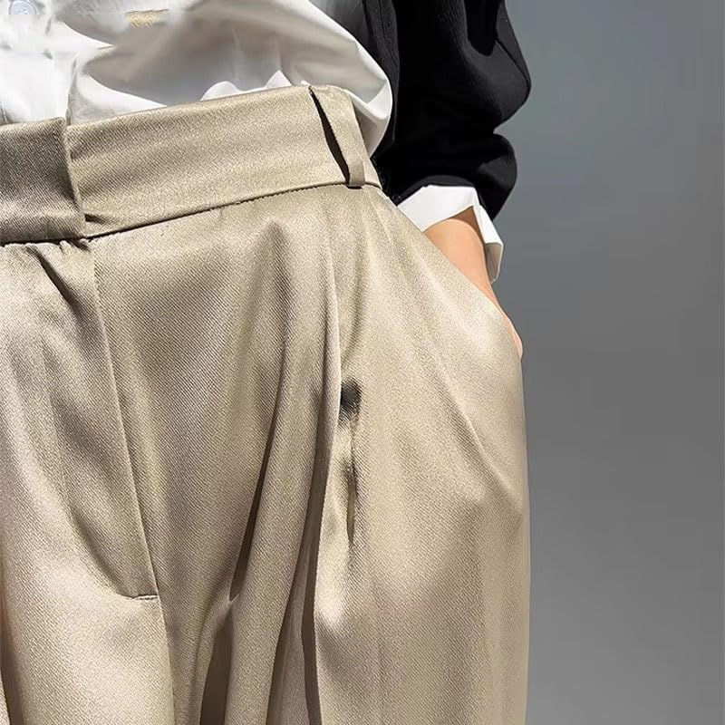 Women's High Waist Straight Trousers Loose Wide Leg Pants with Pockets Spring
