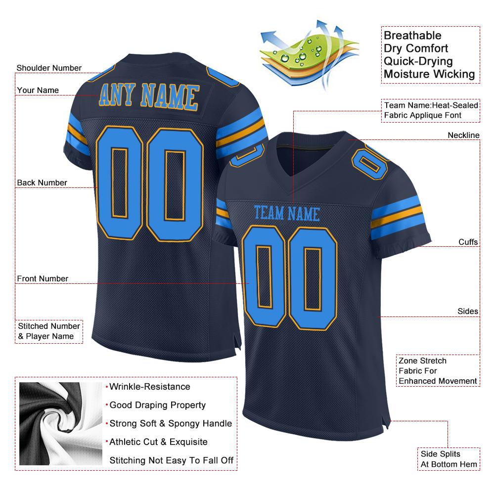 Benutzerdefiniertes authentisches Mesh-Fußballtrikot im klassischen Pulverblau-Gold-Stil