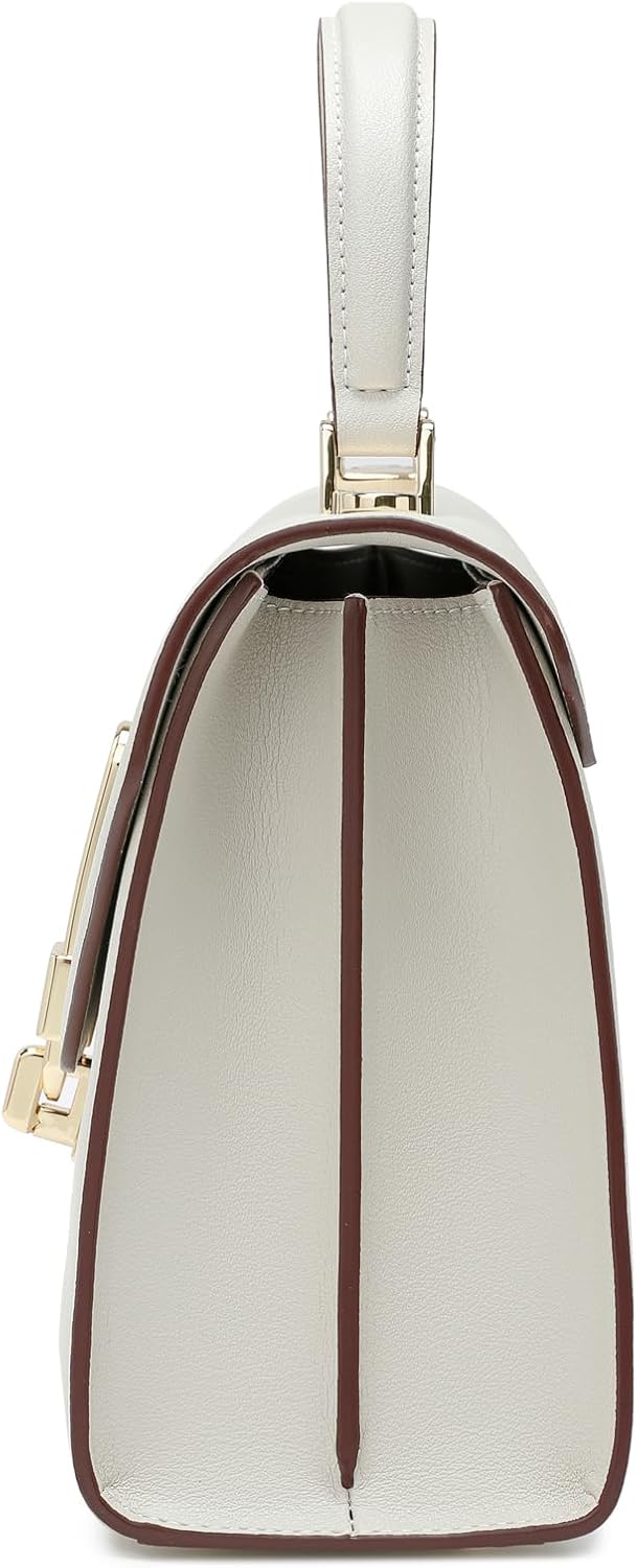 Women's Structured Vegan Leather Top-Handle Satchel, White Women's Structured Vegan Leather Top-Handle Satchel, White