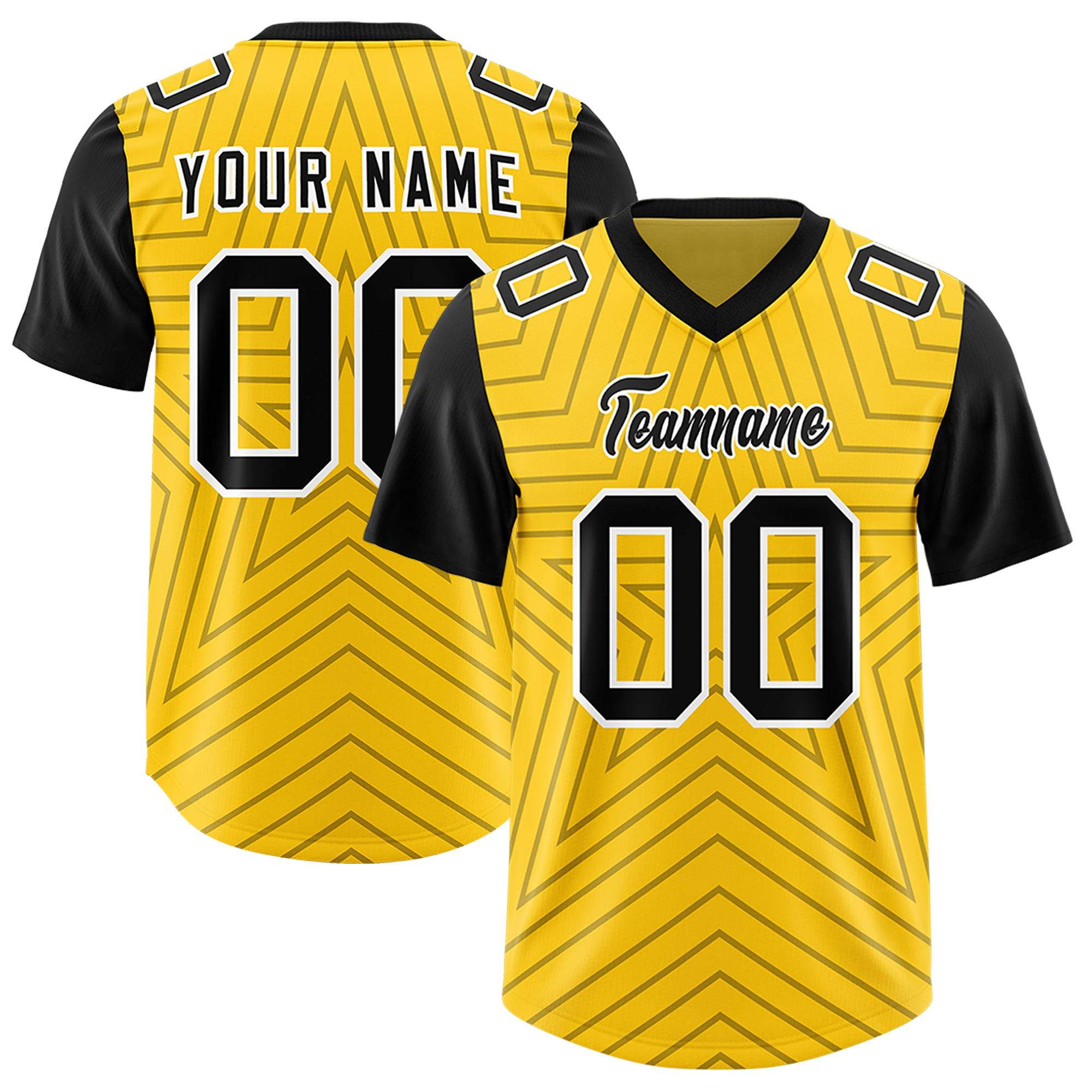 Individuell personalisiertes, authentisches Fußballtrikot mit Raglanärmeln und Sternenmuster