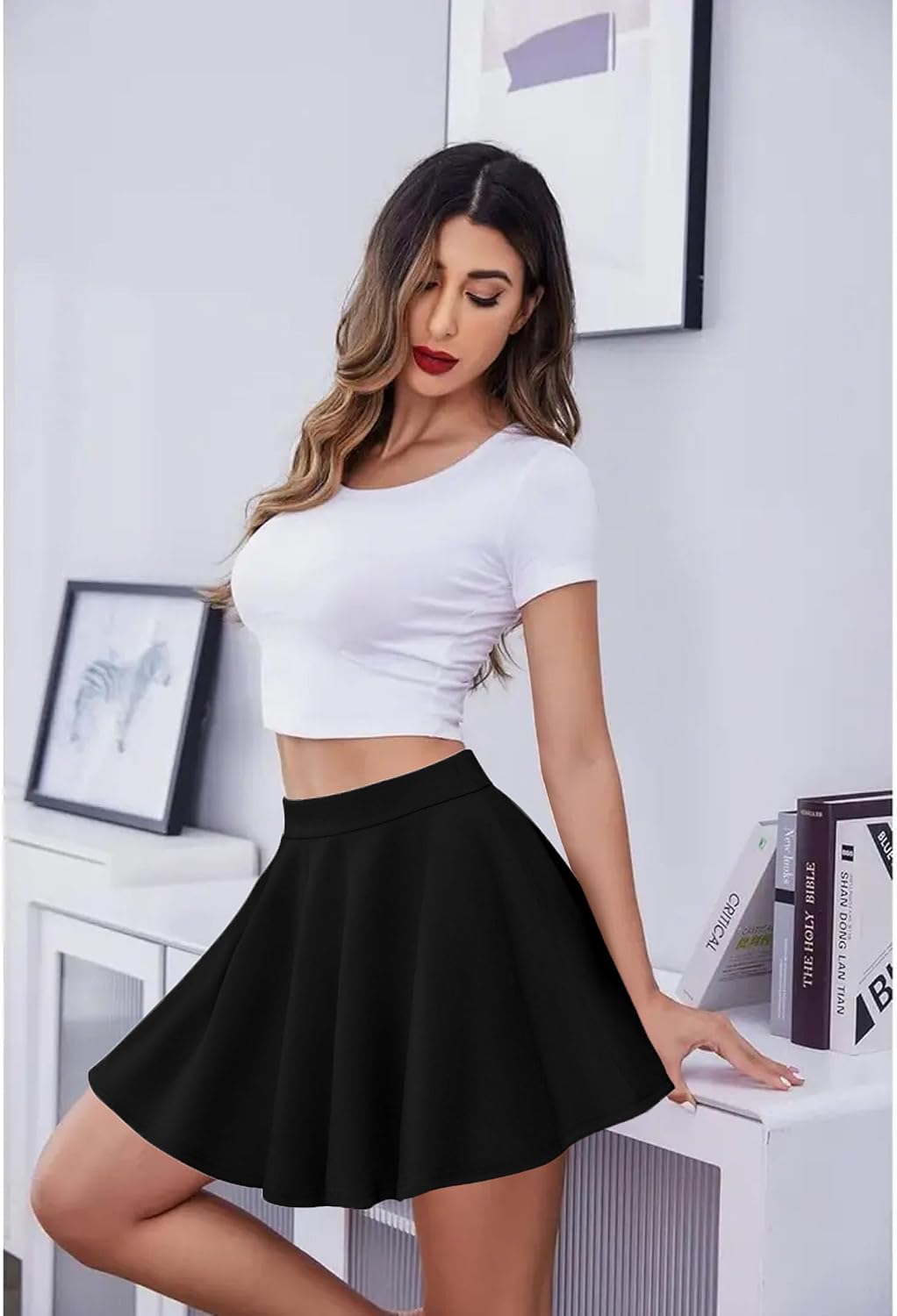 Women's Skirt Basic Mini Skater Summer Skirts Stretchable High Waist A-Line Party Club