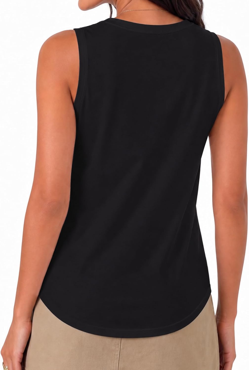 Women's Crew Neck Loose Fit Longline Tank Black Women's Crew Neck Loose Fit Longline Tank Black