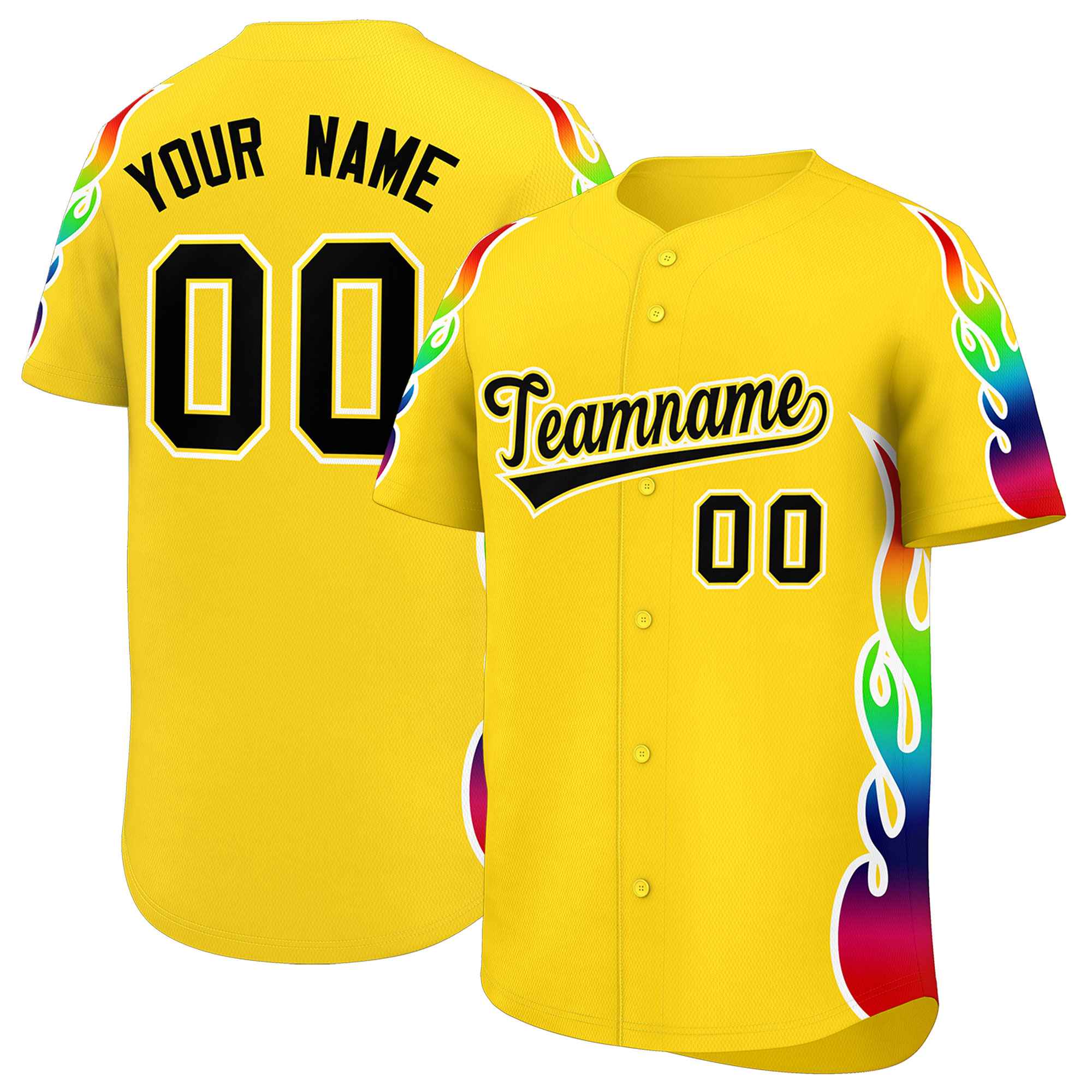 Benutzerdefiniertes Graffiti-Muster, personalisierter mehrfarbiger Flammendruck, authentisches Baseball-Trikot