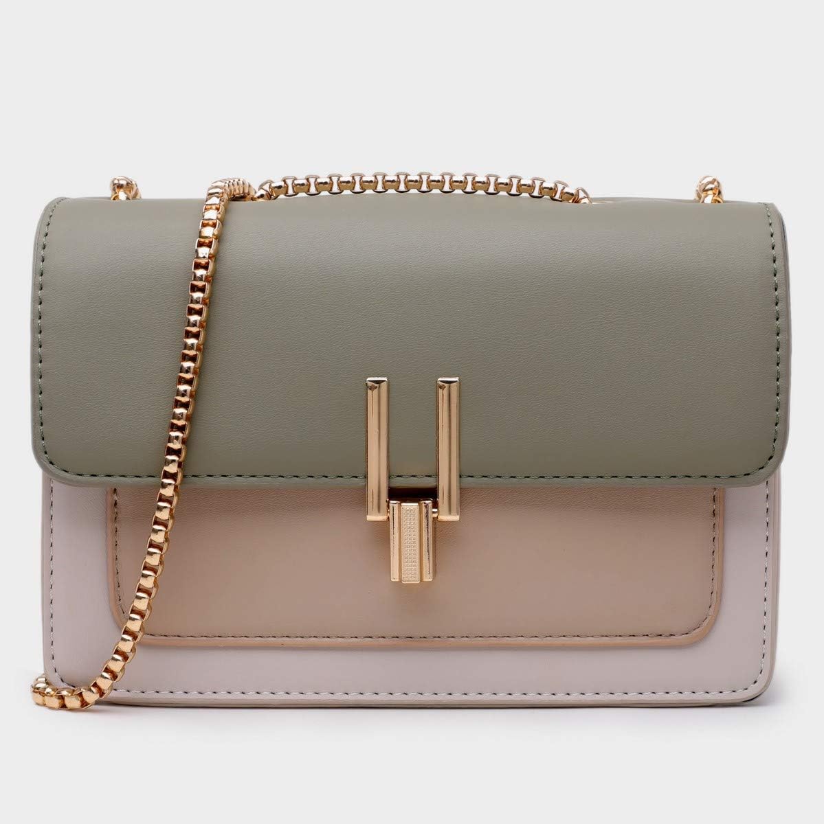 Women's Color Block Crossbody Purse with Gold Chain Strap