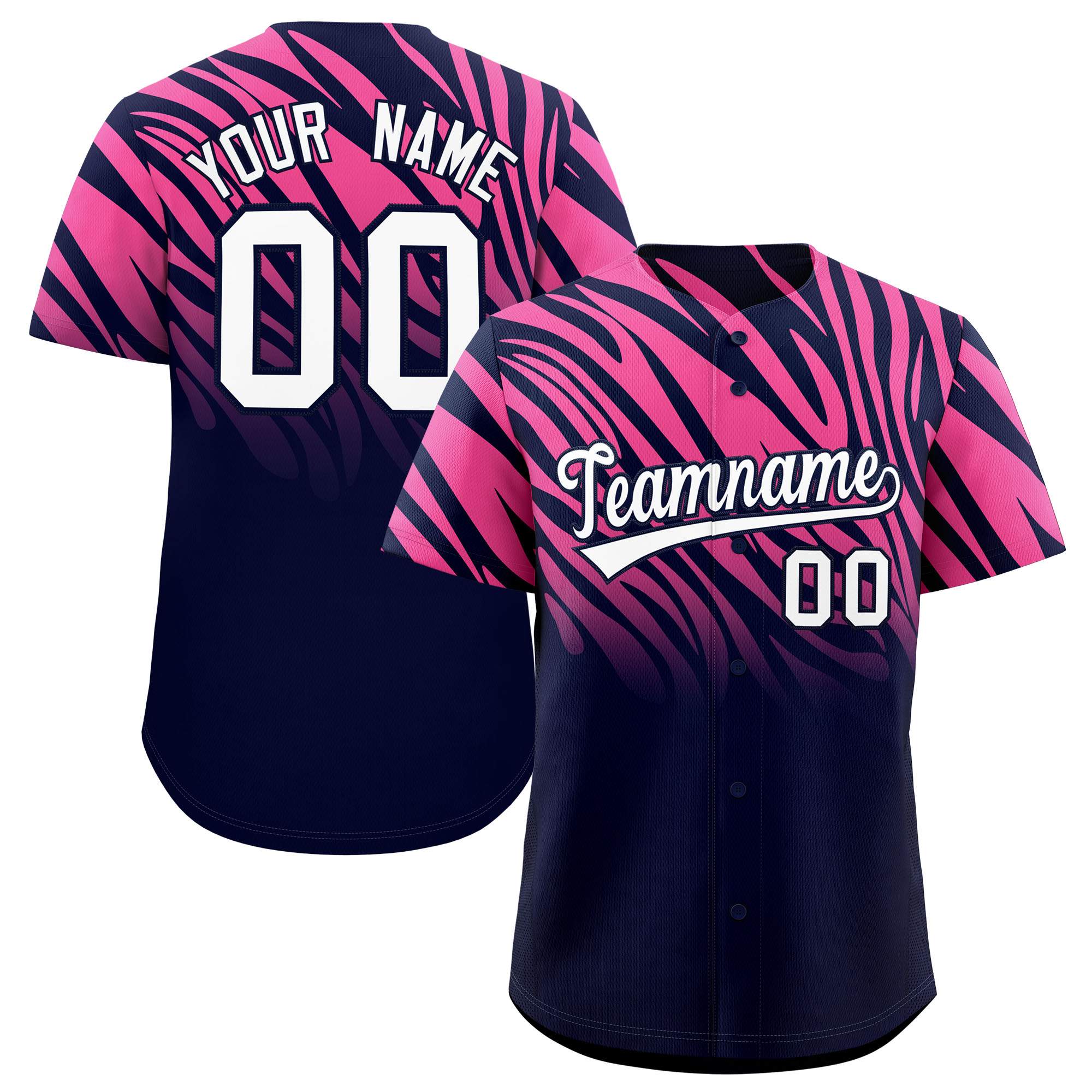 Benutzerdefiniertes Team-Shirt mit Tiger-Streifen und Farbverlauf und Tierdruck, Baseball-Trikot