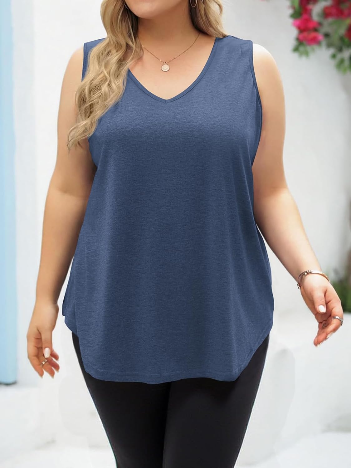 Womens Plus Size Tank Tops Summer Sleeveless V Neck T Shirts Casual Fit Basic Tees Tunic