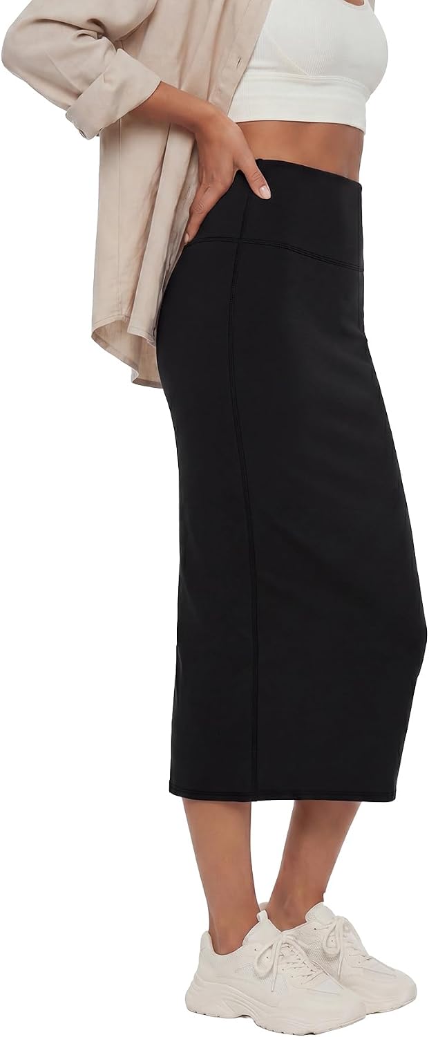 Women's Pencil Midi Skirt High Waist Stretch Black