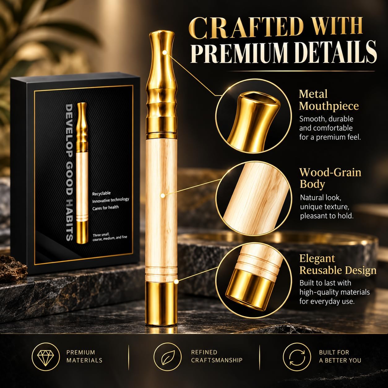 Portable Wooden Aroma Stick with 6 Flavor Refills Portable Wooden Aroma Stick with 6 Flavor Refills