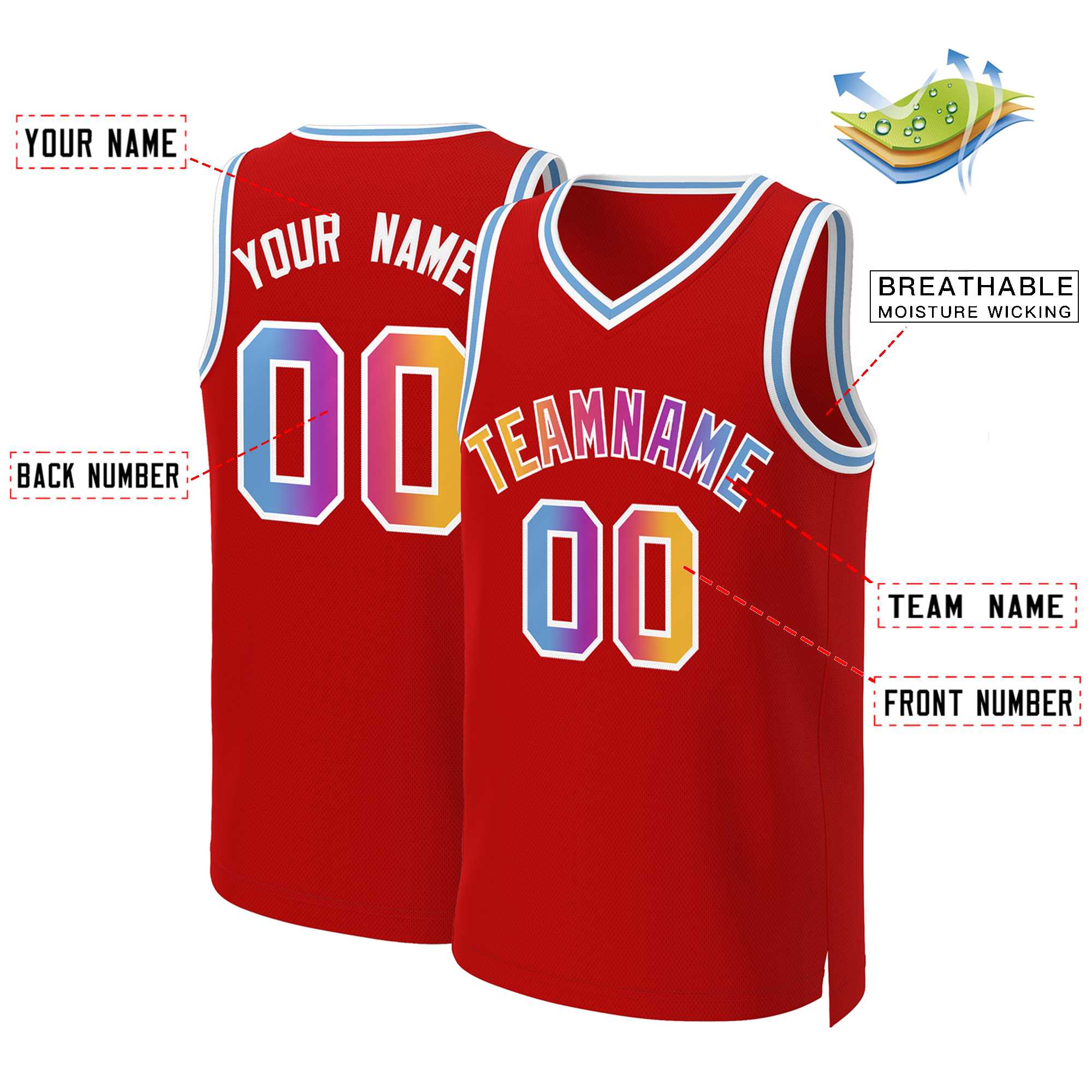 Benutzerdefiniertes Basketballtrikot mit klassischem Farbverlauf und modischen Oberteilen