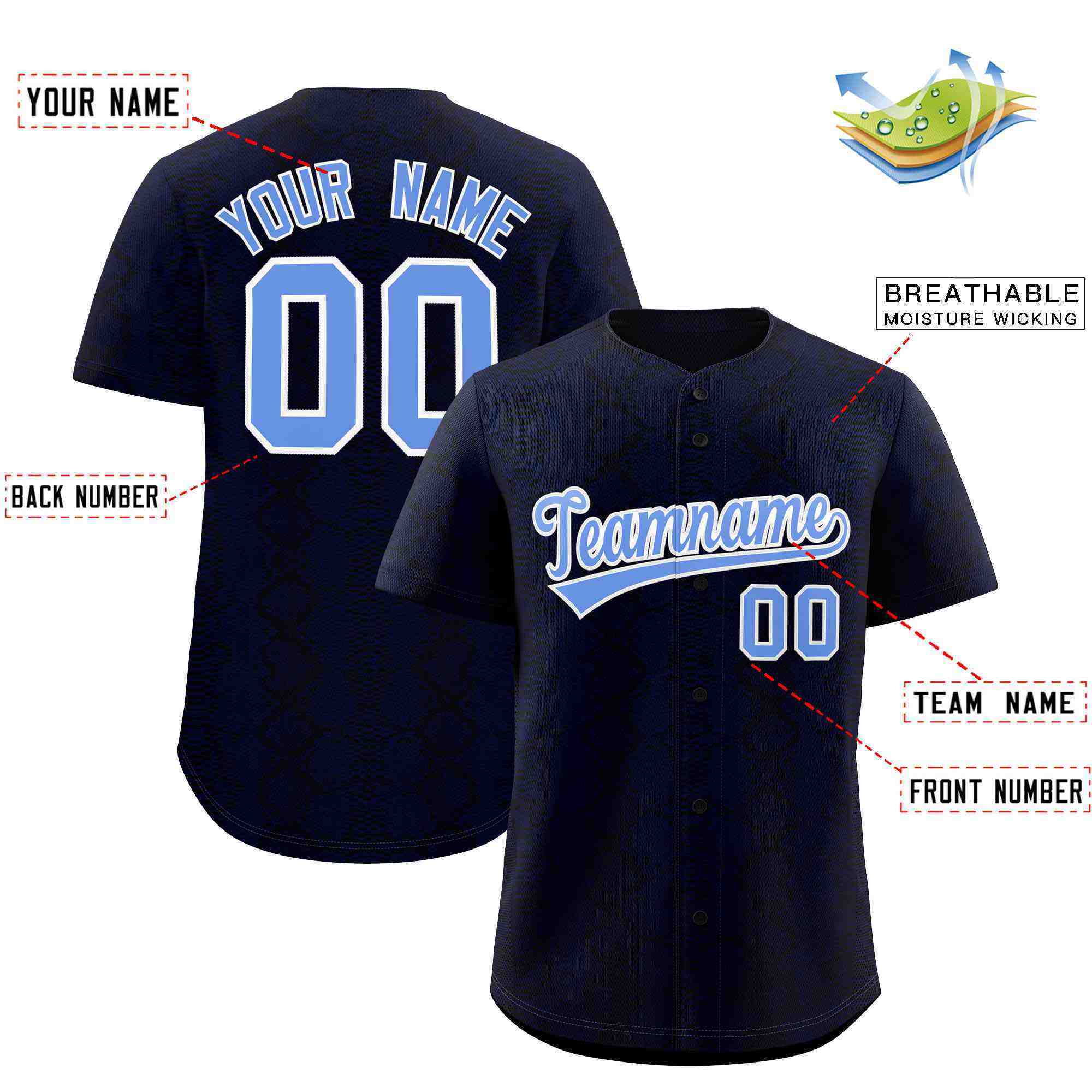 Benutzerdefiniertes authentisches Baseball-Trikot mit mehrfarbigem Schlangenledermuster