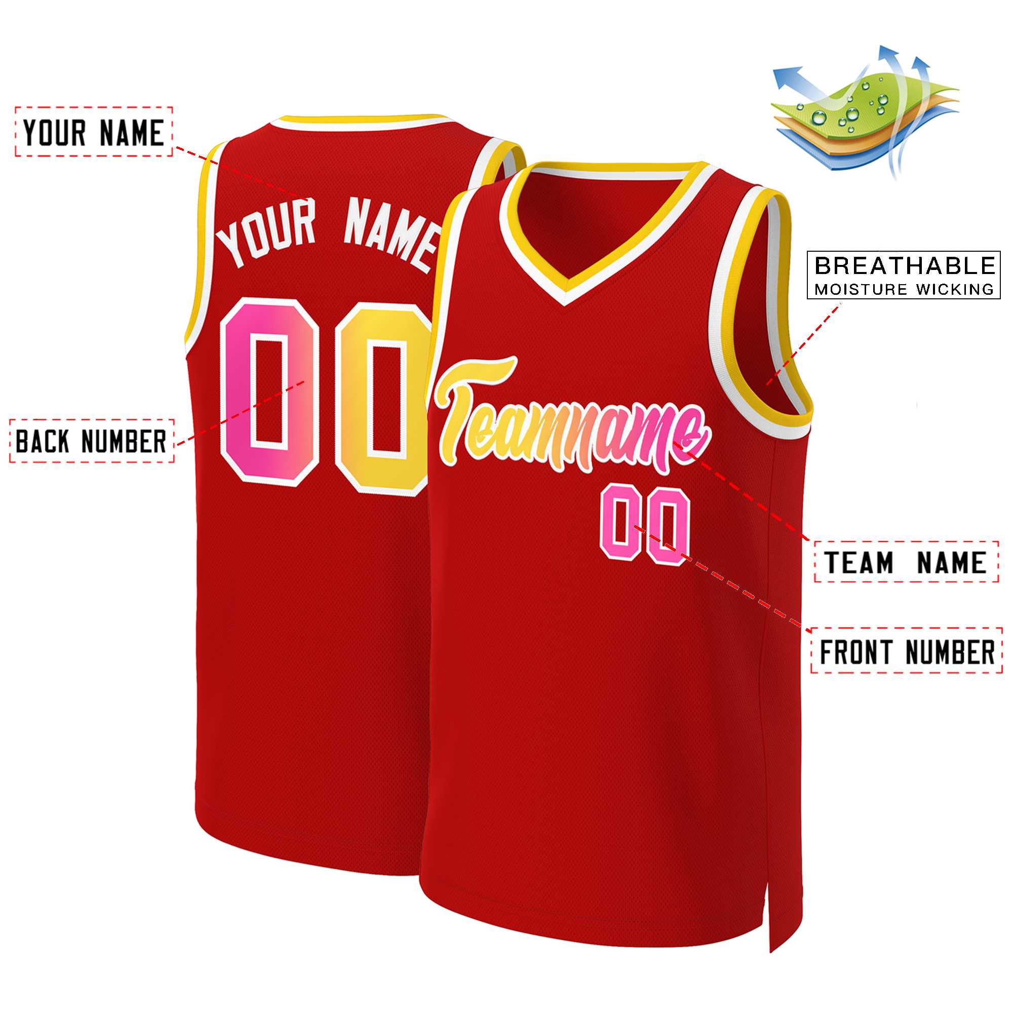 Benutzerdefiniertes Basketballtrikot mit klassischem Farbverlauf und modischen Oberteilen