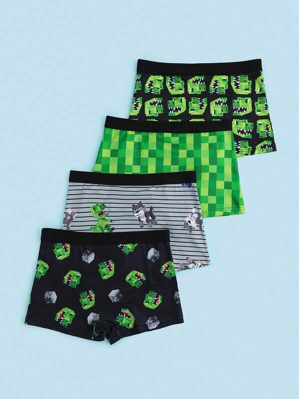 Bequeme und weiche Boxershorts für Teenager und Jungen mit gestreiftem Cartoon-Dinosaurier-Print