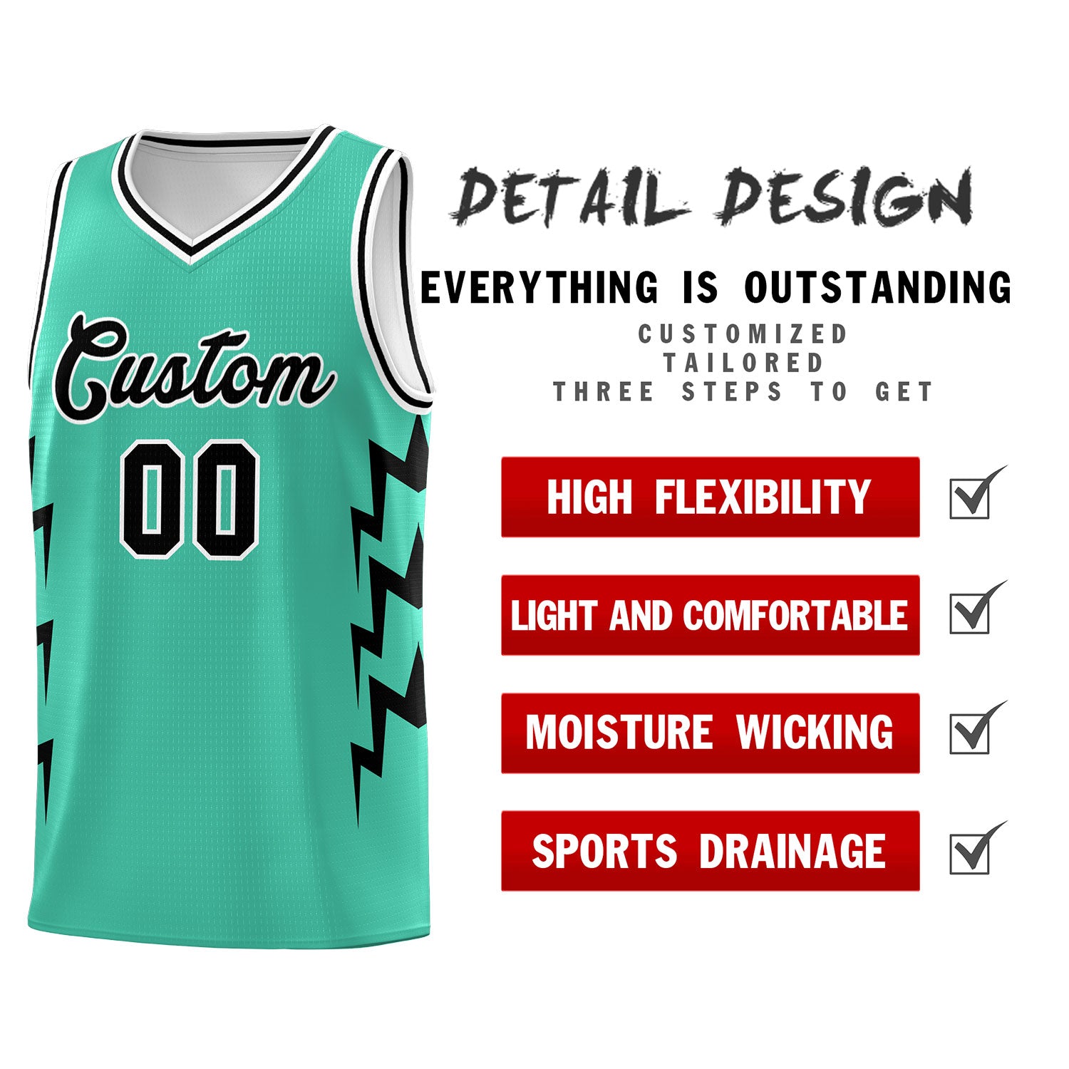 Maßgeschneidertes leuchtend grünes seitliches Blitzmuster-Sportuniform-Basketballtrikot
