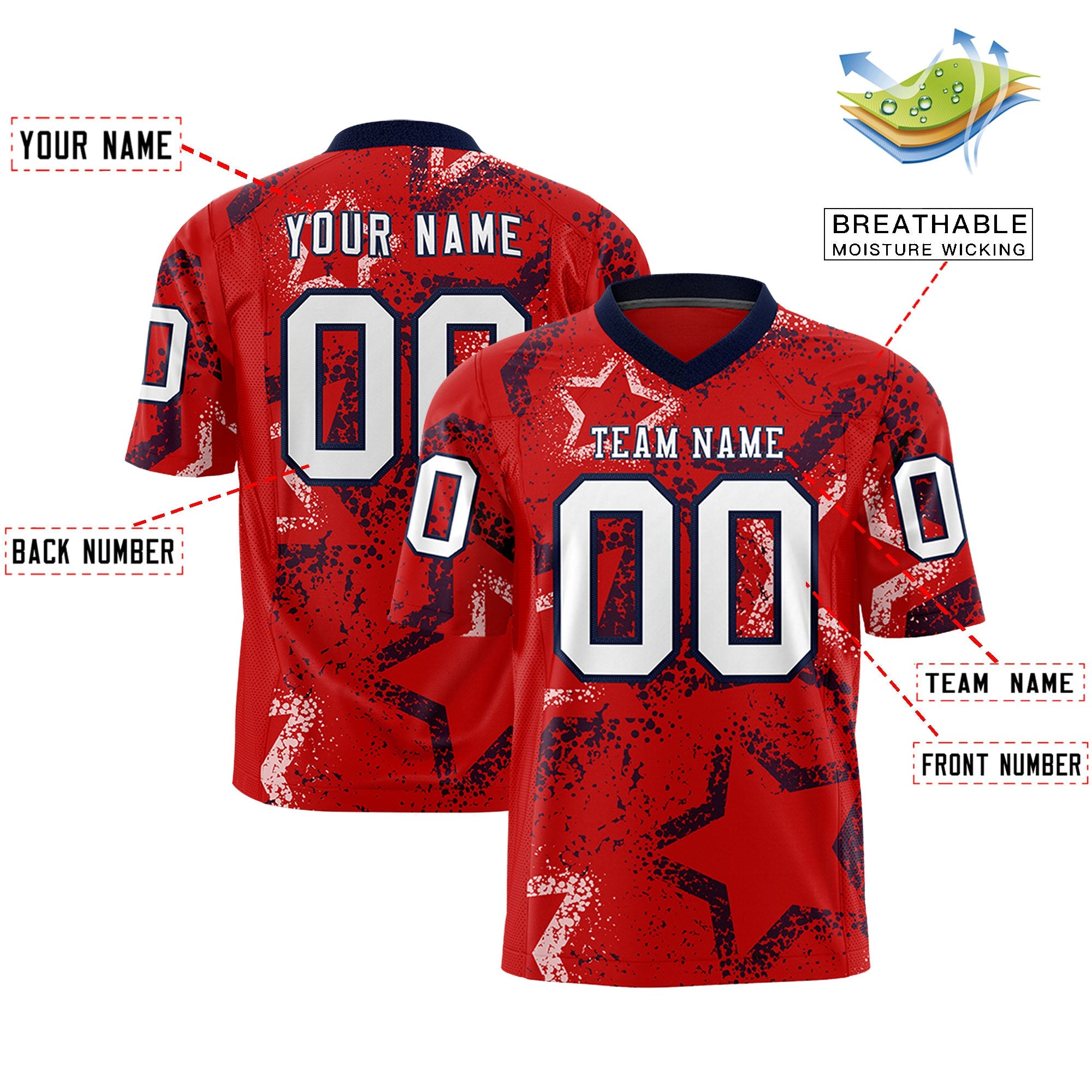 Individuell personalisiertes, authentisches Fußballtrikot mit Stern-Graffiti-Muster